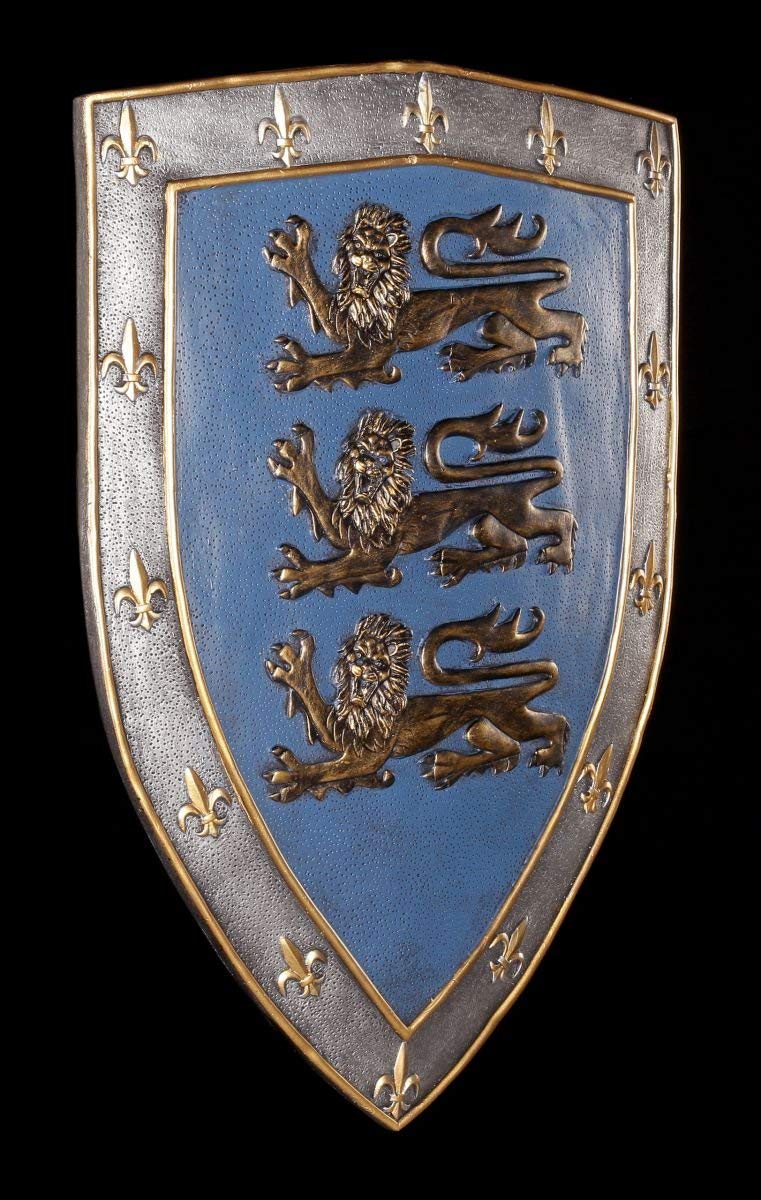 Figuren Shop GmbH Ritter Schild Wand Deko - Wappen DREI Löwen - Mittelalter Wandrelief