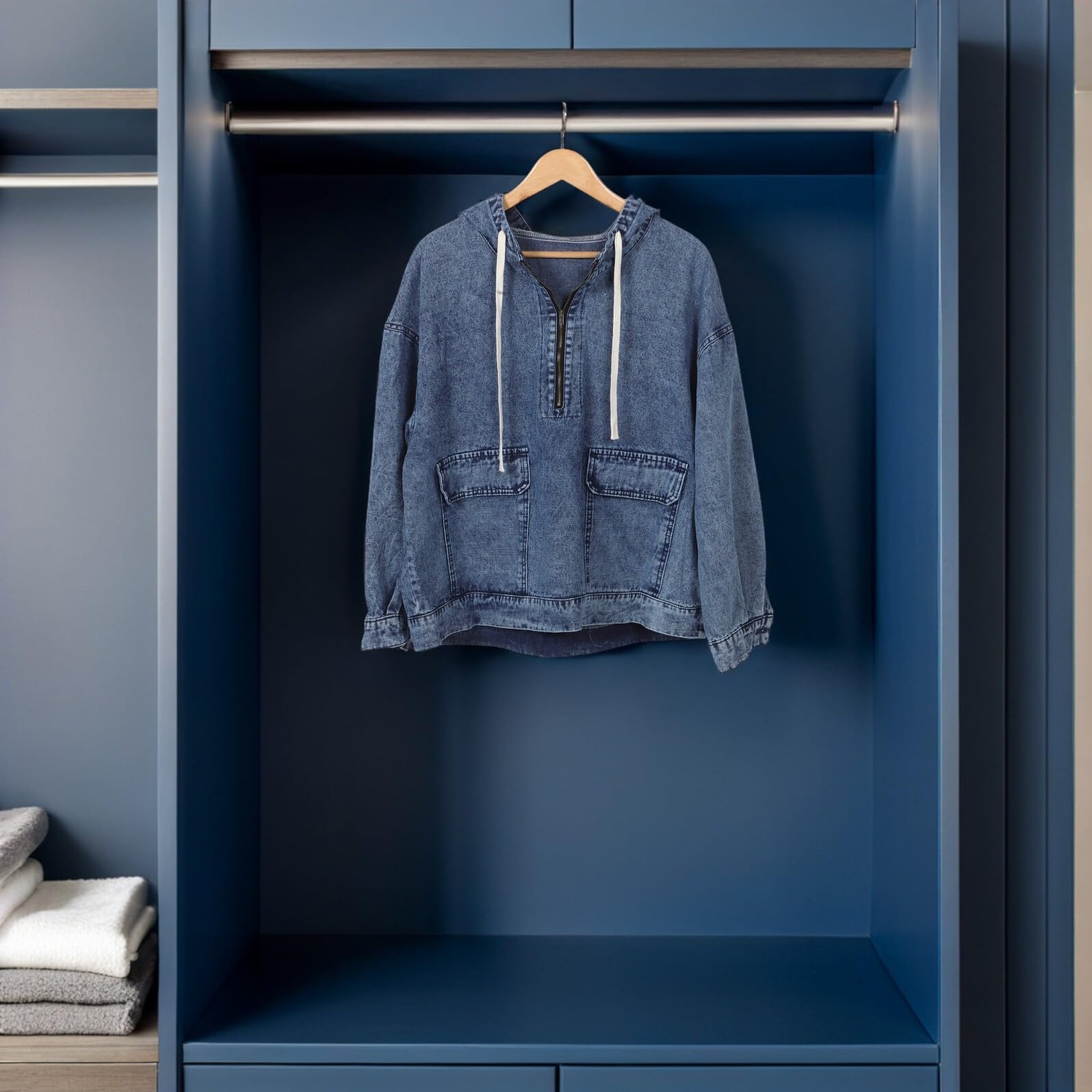 TOYANDONA Chaqueta de Mezclilla Oversize para Mujer Sudadera con Capucha Larga Estilo Urbano Informal para Salir