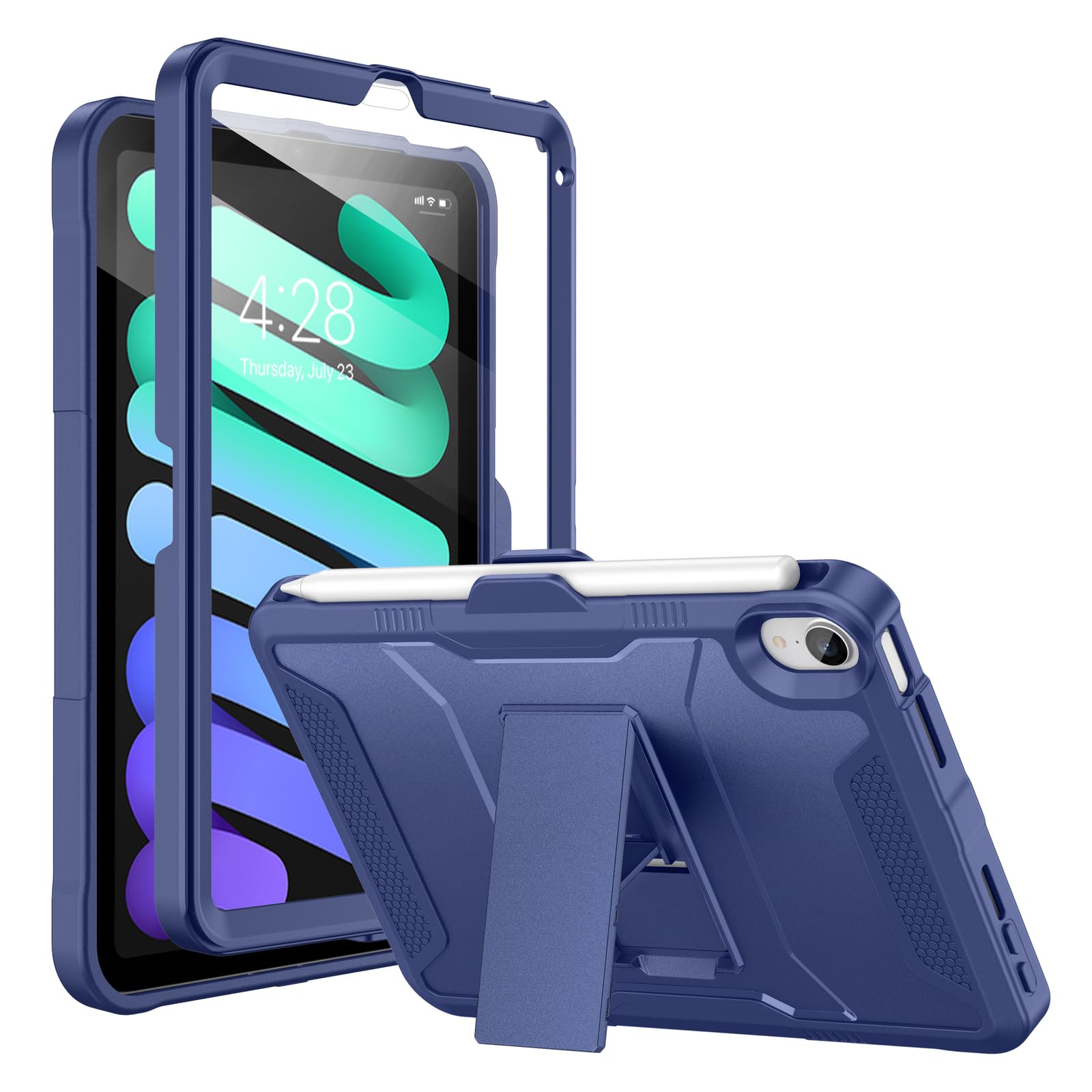 Soke Case for iPad mini 7 (A17 Pro) 2024/ Mini 6 2021 8.3 Inch,with Built-in Screen Protector and Kickstand, Rugged Full-Body Protective Cover for