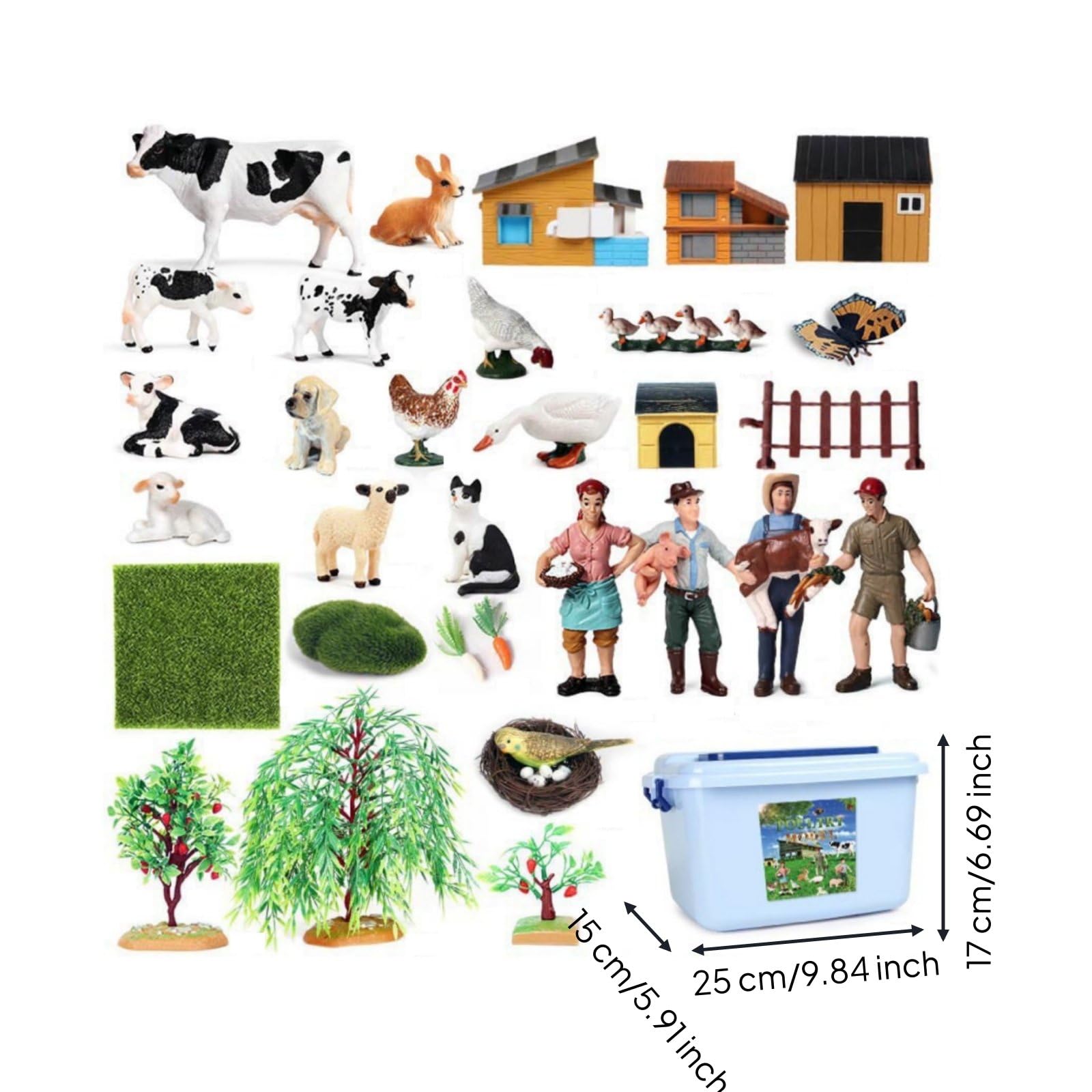 45 Stück Bauernhof Tiere Spielset Kinder Bauernhof Figuren Tierfiguren Tiermodelle mit Zubehör Wie Zaun Und Futter Im Aufbewahrungsbox für Vorschule Kita Gruppenlernen