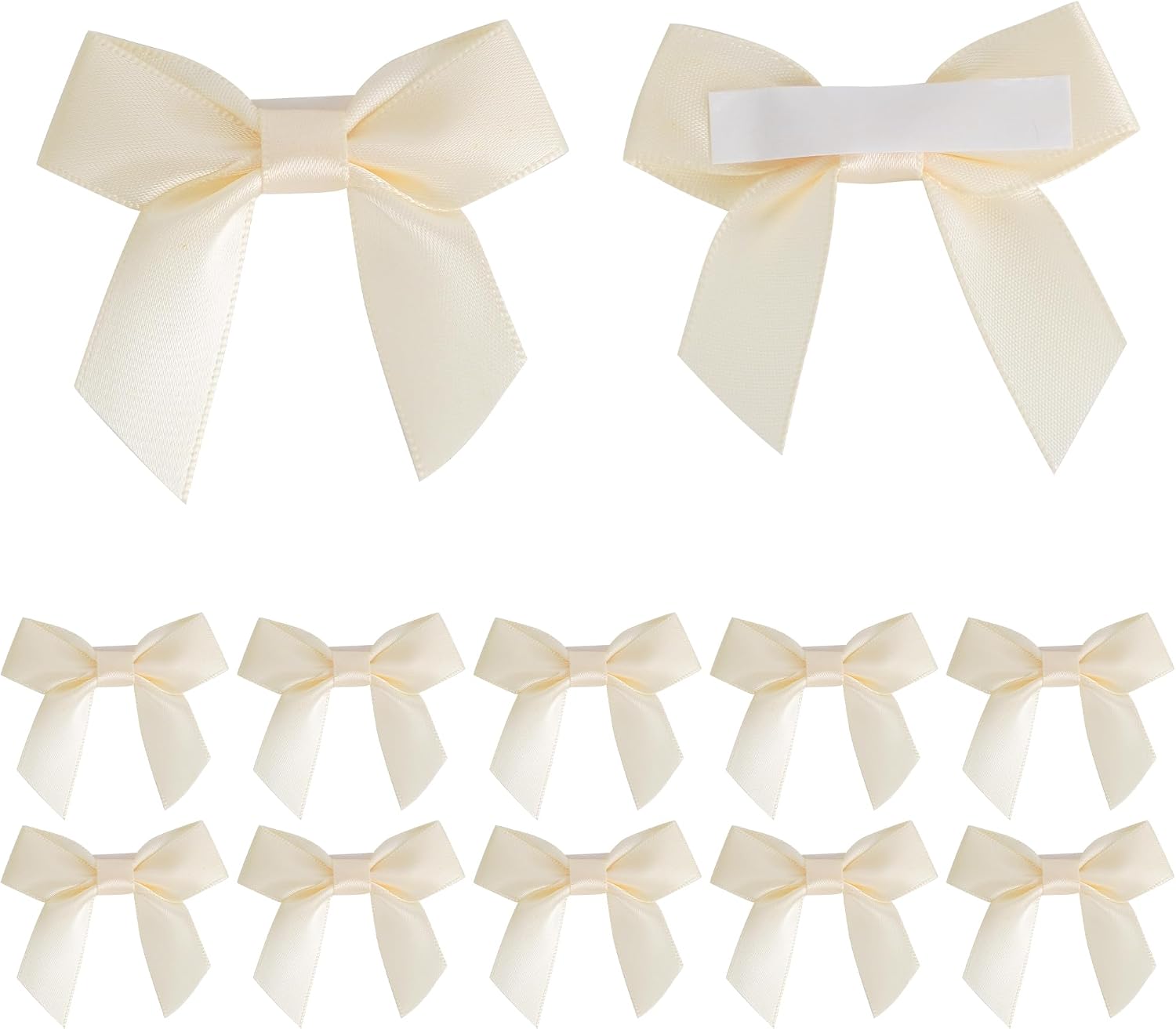 AIMUDI Ivory Satin Ribbon Bows 2" Self Adhesive Satin Bow for Gift Wrapping Premade Bows with Double-Sided Tape for Making Crafts Baby Shower Birthday Party Wedding Decorations, 50 PCs