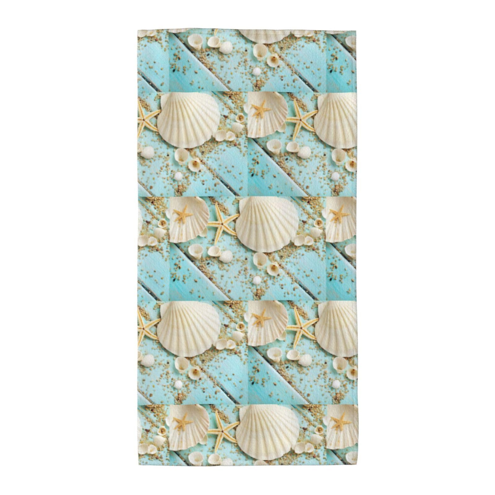 KAPPTYY Ocean Sea Beach Seashells Starfish Blue Breathable Long Towel Absorbent Reusable For Daily Family Life