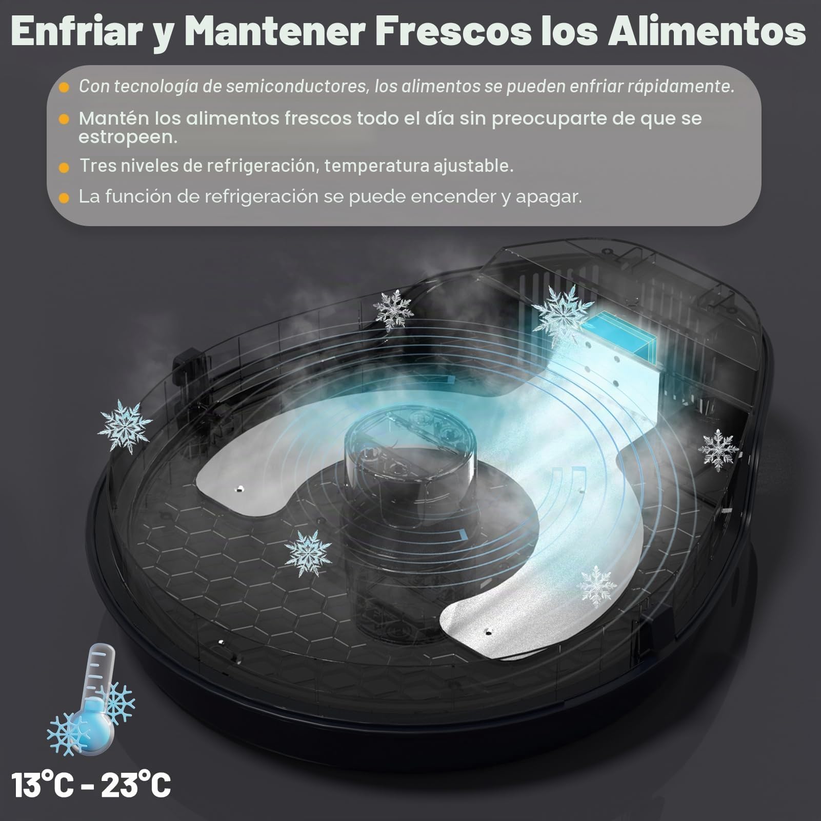 Comedero automático para gatos con comida húmeda y refrigeración, tecnología de refrigeración por semiconductores, función de temporización, comedero automático para gatos, 5 compartimentos, plato