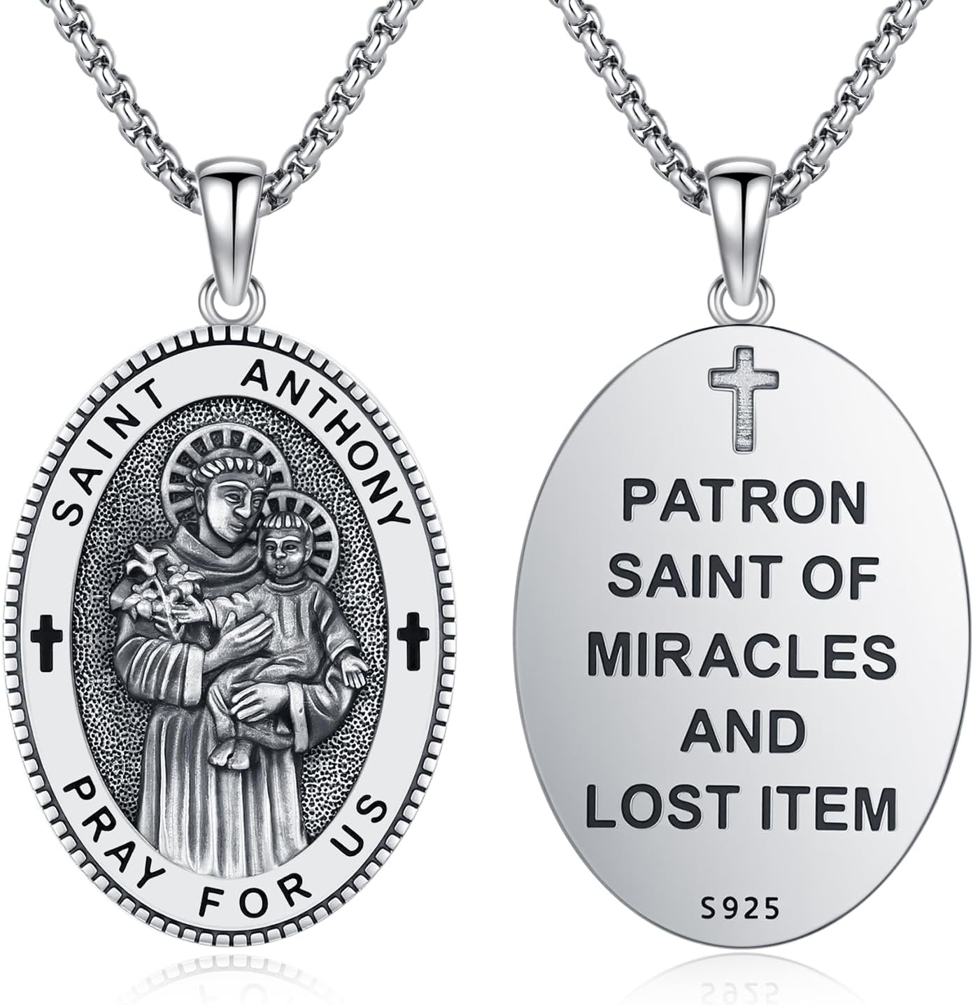 Adnix 925 Sterling Silver Patron Saint Amulet Pendant Necklace Religion Protection Jewelry for Men Women