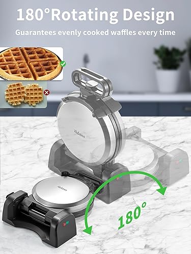 Miniatura 2 de Máquina de gofres belga Yabano con diseño giratorio de 180, placa antiadherente, mango de tacto fresco, máquina de gofres de calentamiento rápido de
