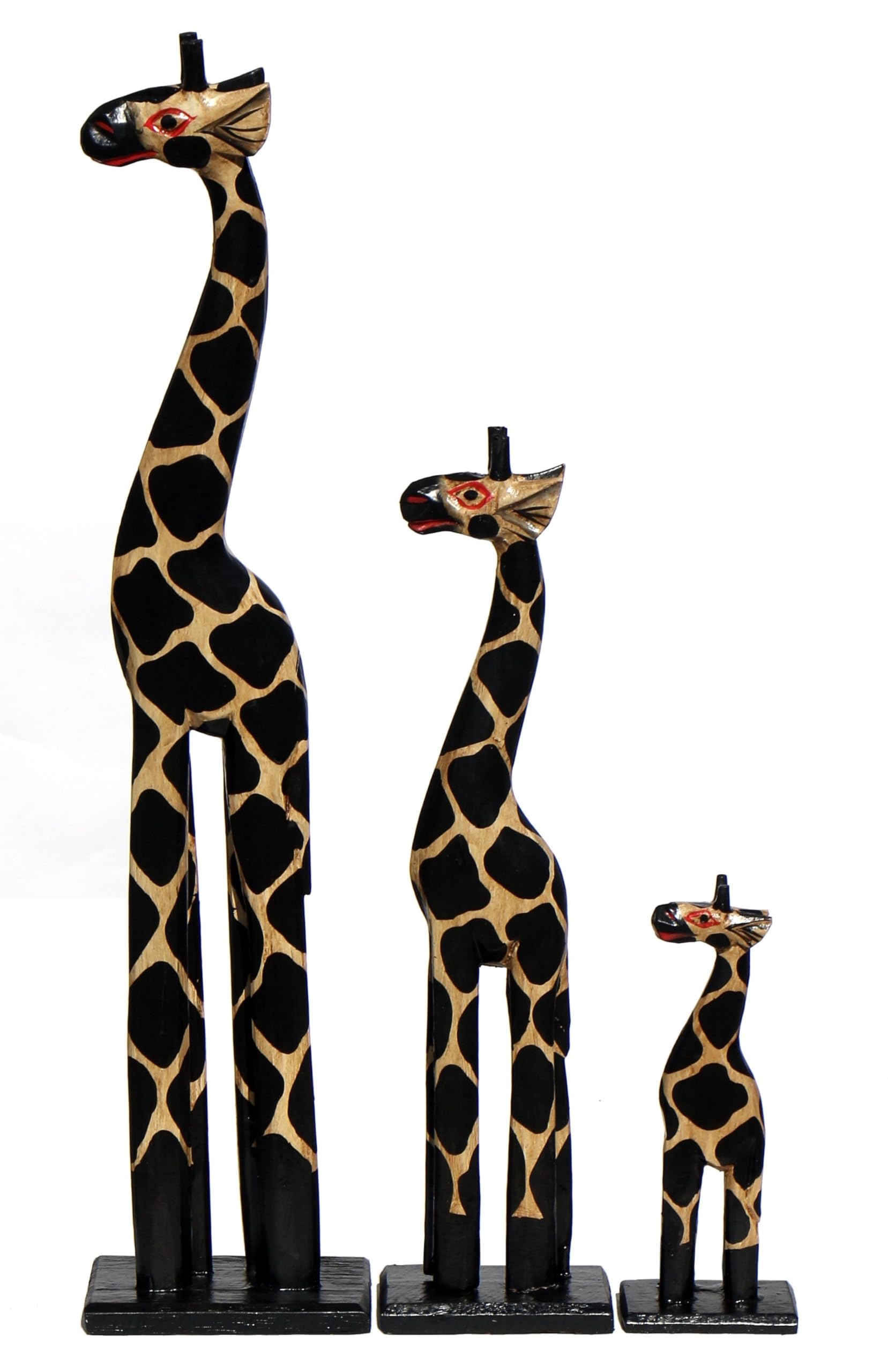Giraffen Set in 60–40–20 cm – handgeschnitze Holzfigur und Dekofigur – Afrikanische Tier-Deko im 3er-Set – Wohnaccessoire für Afrika-Fans aus Albesia-Holz