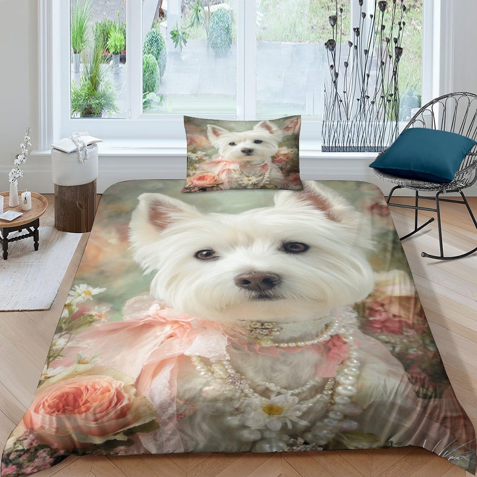 VGPPABC Westie Duvet Cover Sets 3 PCS, Quilt Cover Bedding with Pillowcases with Zipper Closure Single（135x200cm）