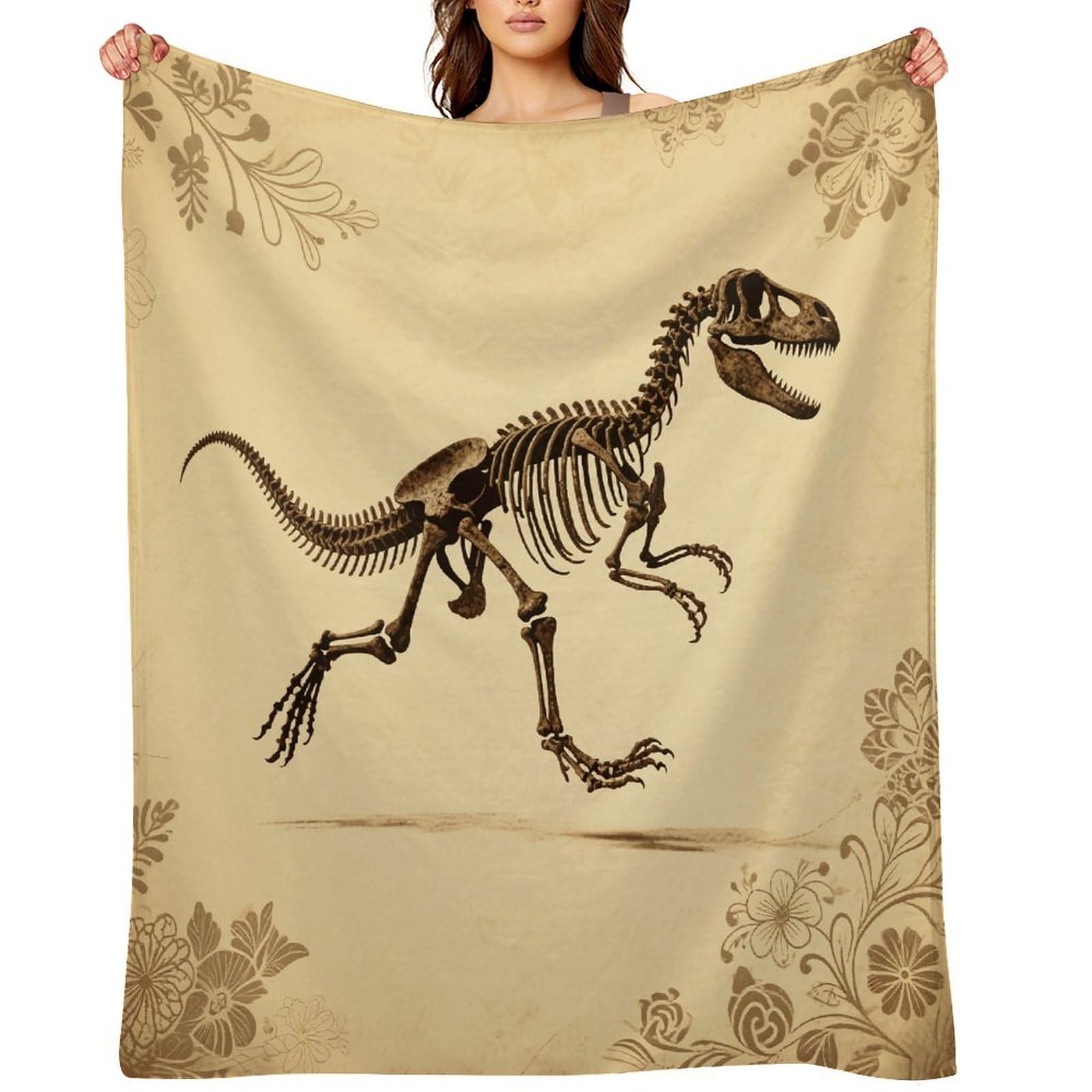 Dinosaur Skeleton Print Throw Blanket for Couch and Bed Super Soft Warm Lightweight Throw Blankets Cozy Fuzzy Flannel Blanket Personalized Decorative Blankets for Sofa Decor 40"x50"