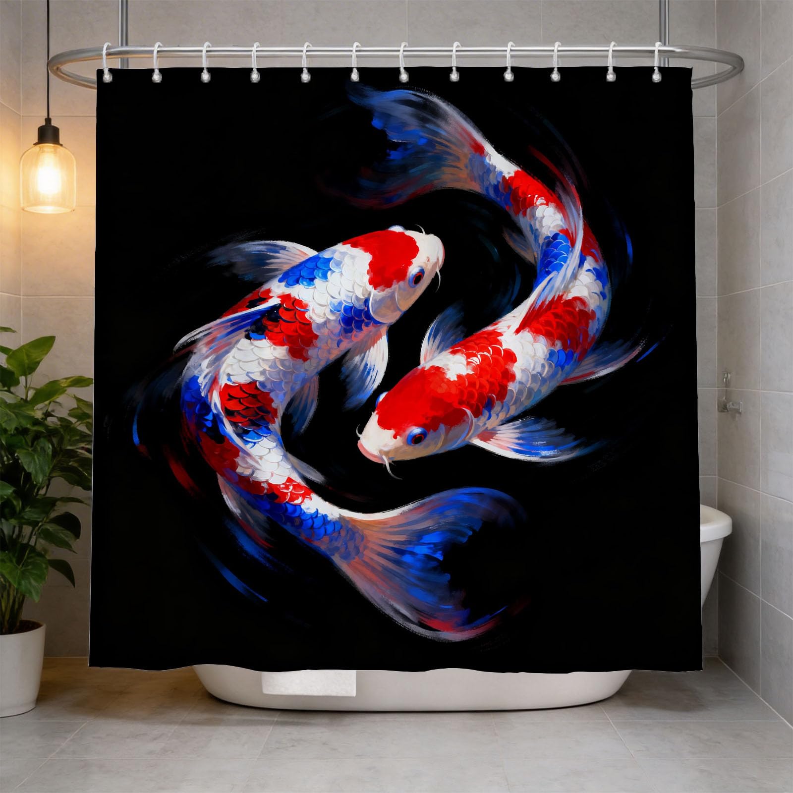 Hongduo 3D Koi Shower Curtain for Stalls Bathtubs Simple Bathroom Decor Shower Curtain Set Polyester Fabric Waterproof 180x200cm/71X79 Inch with Hooks
