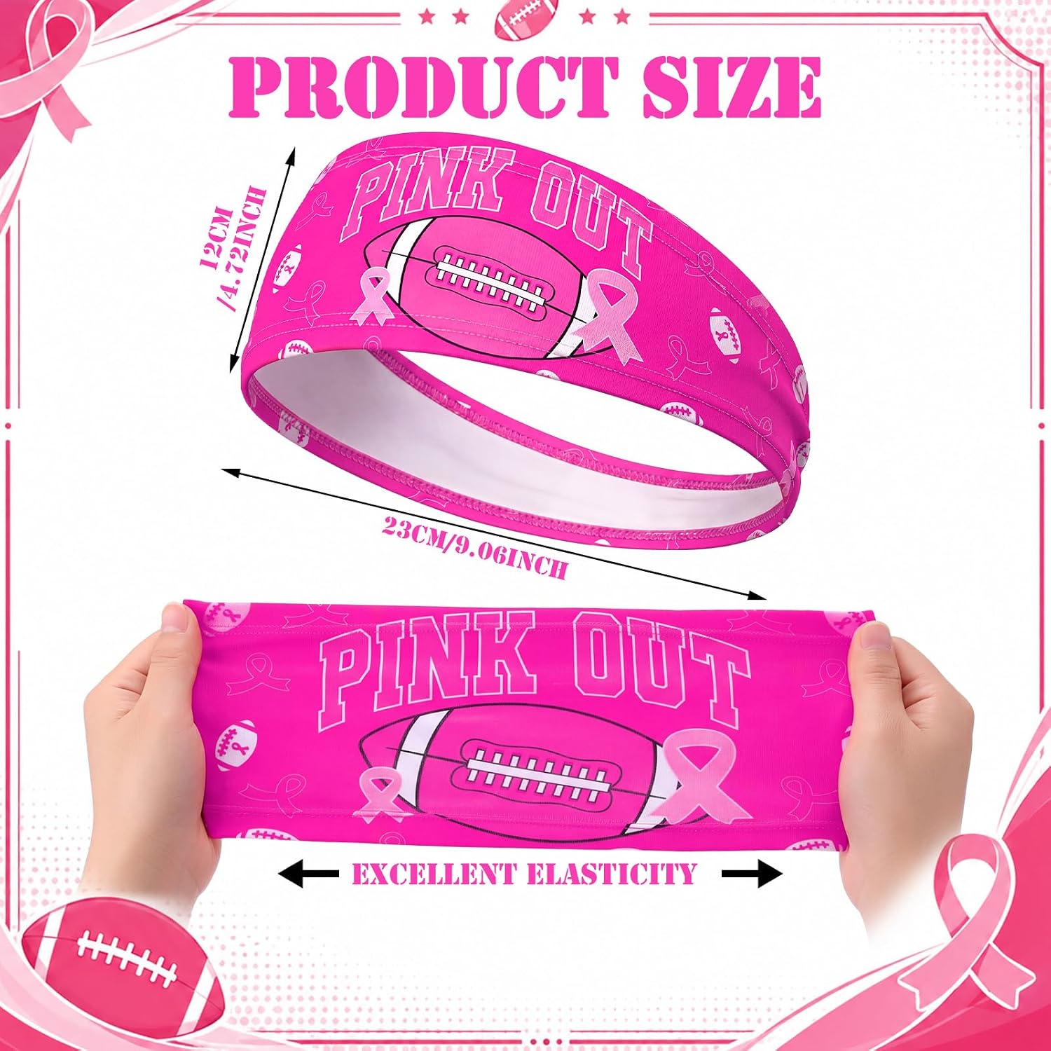 Zeyune 26 Pcs Pink Out Breast Cancer Awareness Football Headbands