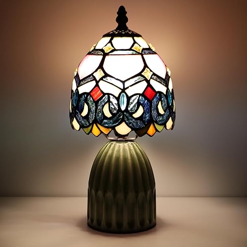 Miniatura 6 de Tiffany Lamp Stained Glass Mushroom Table Lamps 6X6X12.5 Inch Pink Jewelry Baroque Style Small Night Light Ceramic Base Mini Accent Desk Light
