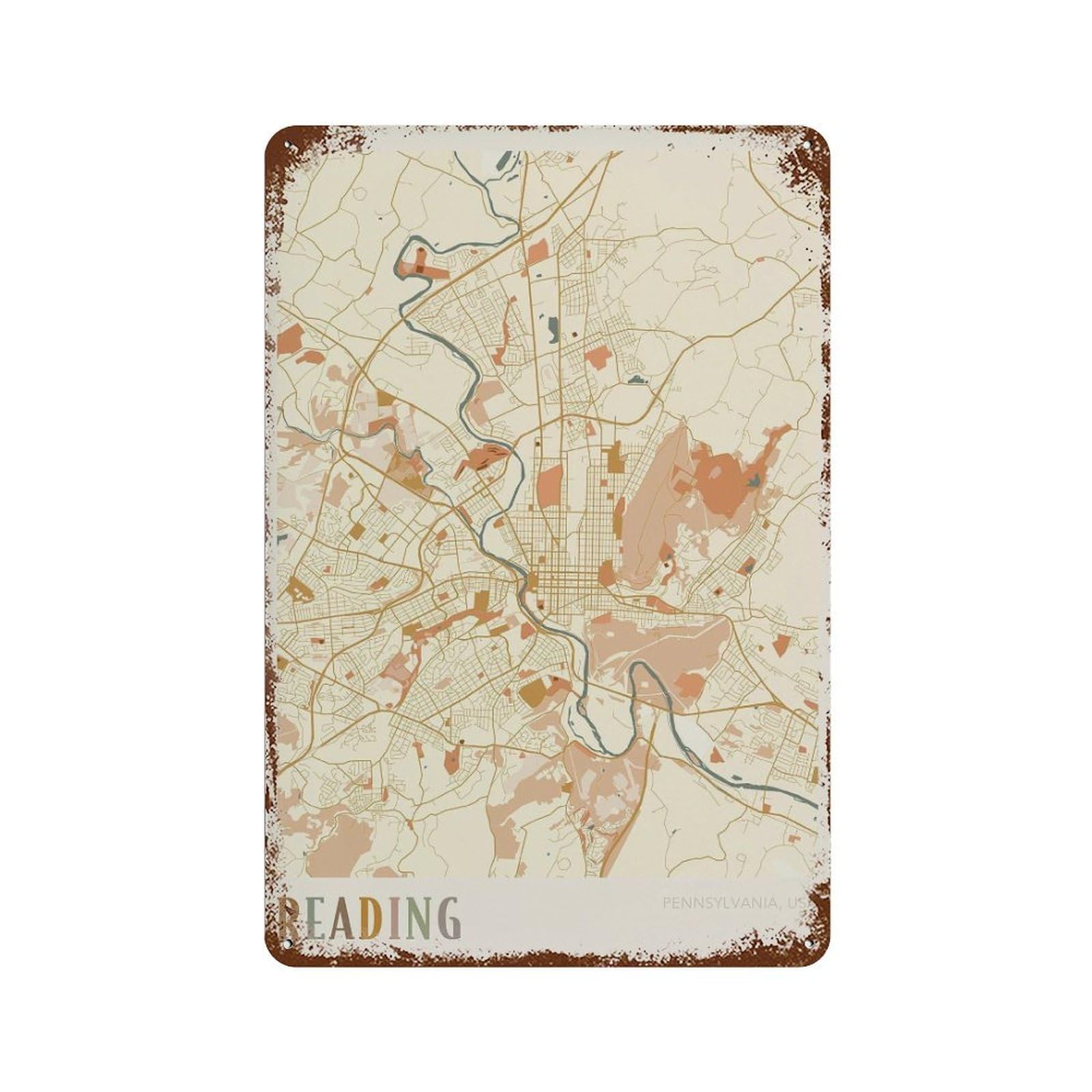 xiaoxiaoshen Reading Map Pennsylvania Travel Gift Boho Decor Wall Decor Art Metal Tin Poster Modern Home Decor Art Home Bar Shop Decorations Vintage Sign 30x20cm