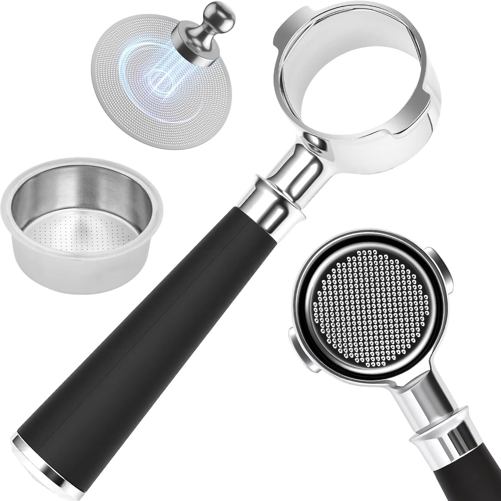 51mm Bottomless Portafilter 2 Ears Fits De'Longhi ECOV311, ECOV310, EC260, ECP35.31, ECP33.21 and ECP31.21, Includes 0.2mm Puck Screen and Double Shot Filter Basket