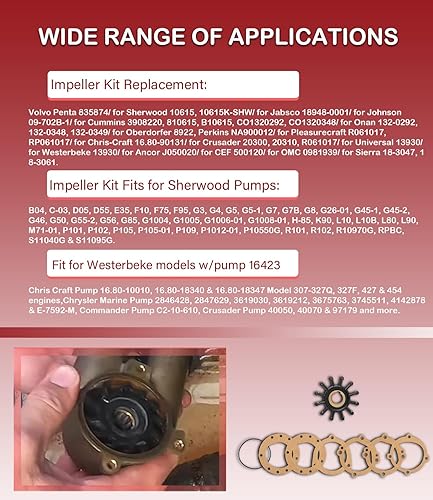 Miniatura 7 de Kit de reparación de impulsor de bomba de agua Reemplazo para Sherwood 10615K-SHW para Volvo Penta 835874 Impulsor de bomba de enfriamiento para