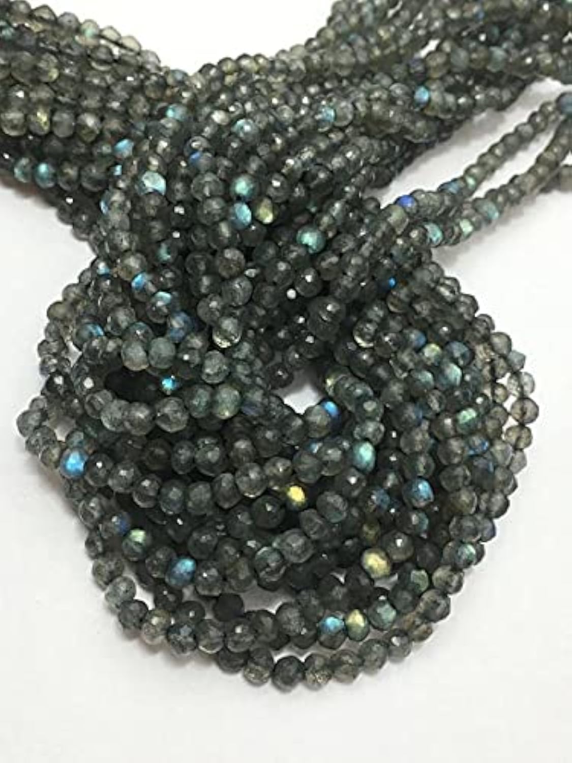 Perles en labradorite micro-facettées rondelles de 3,5 à 4,5 mm pour la création de bijoux DIY