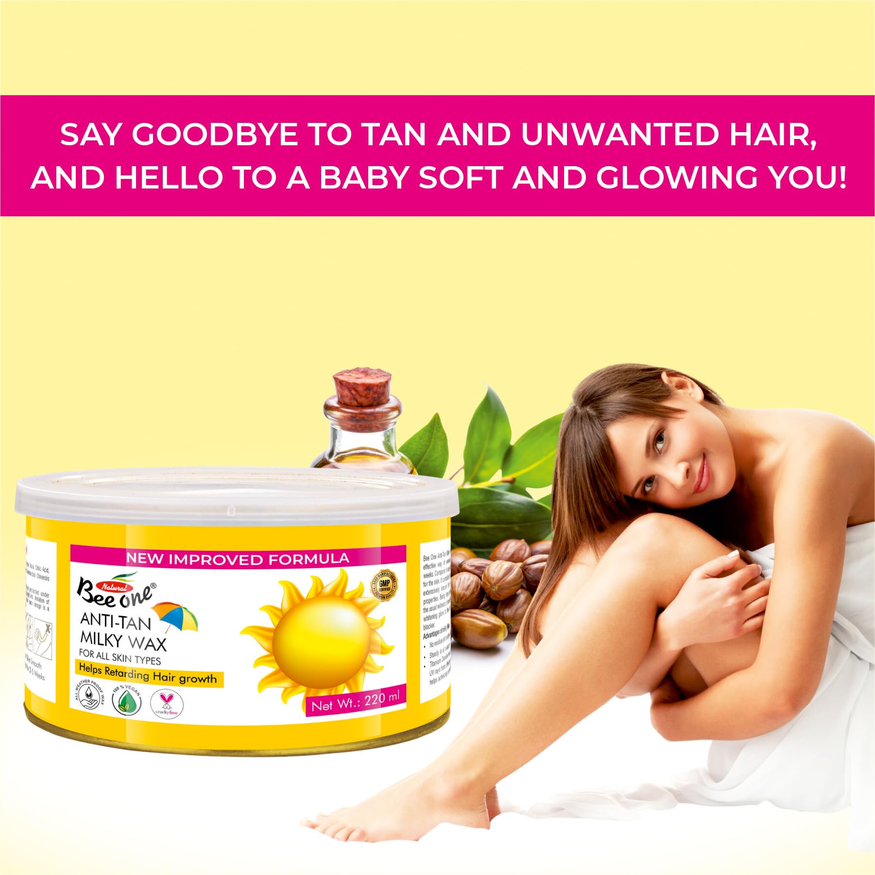 BEE ONE Anti Tan Milky Wax, 220g for Painless Hair Removal and Smooth Silky Soft Skin 3