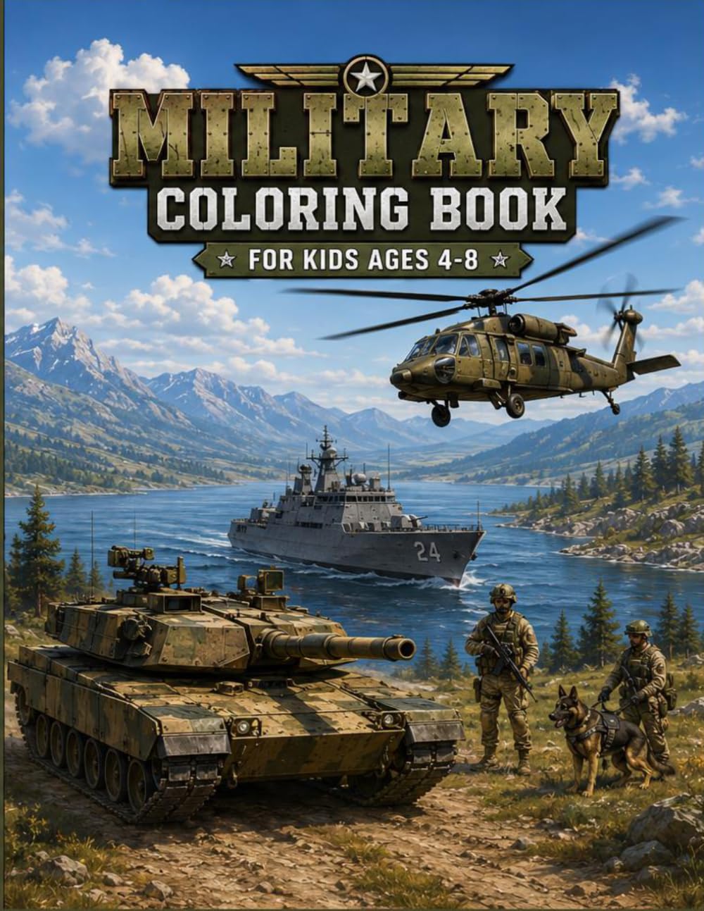 Military coloring book: awesome military vehicles, Aircraft, and Soldiers to color for kids ages 4-8