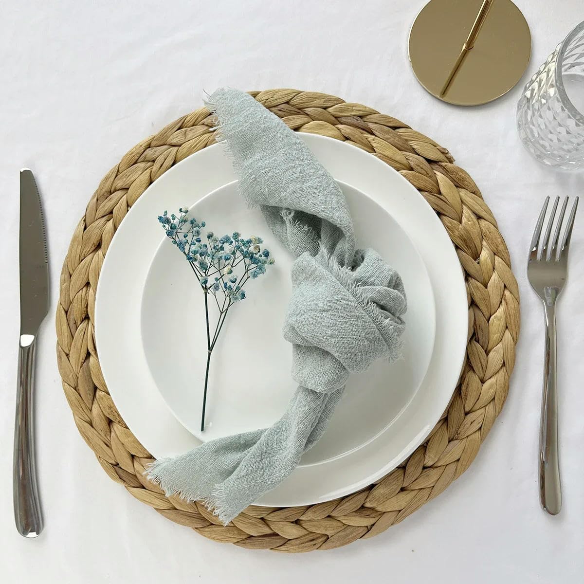 Lot de 24 serviettes de table en gaze de coton vert sauge 32 x 32 cm