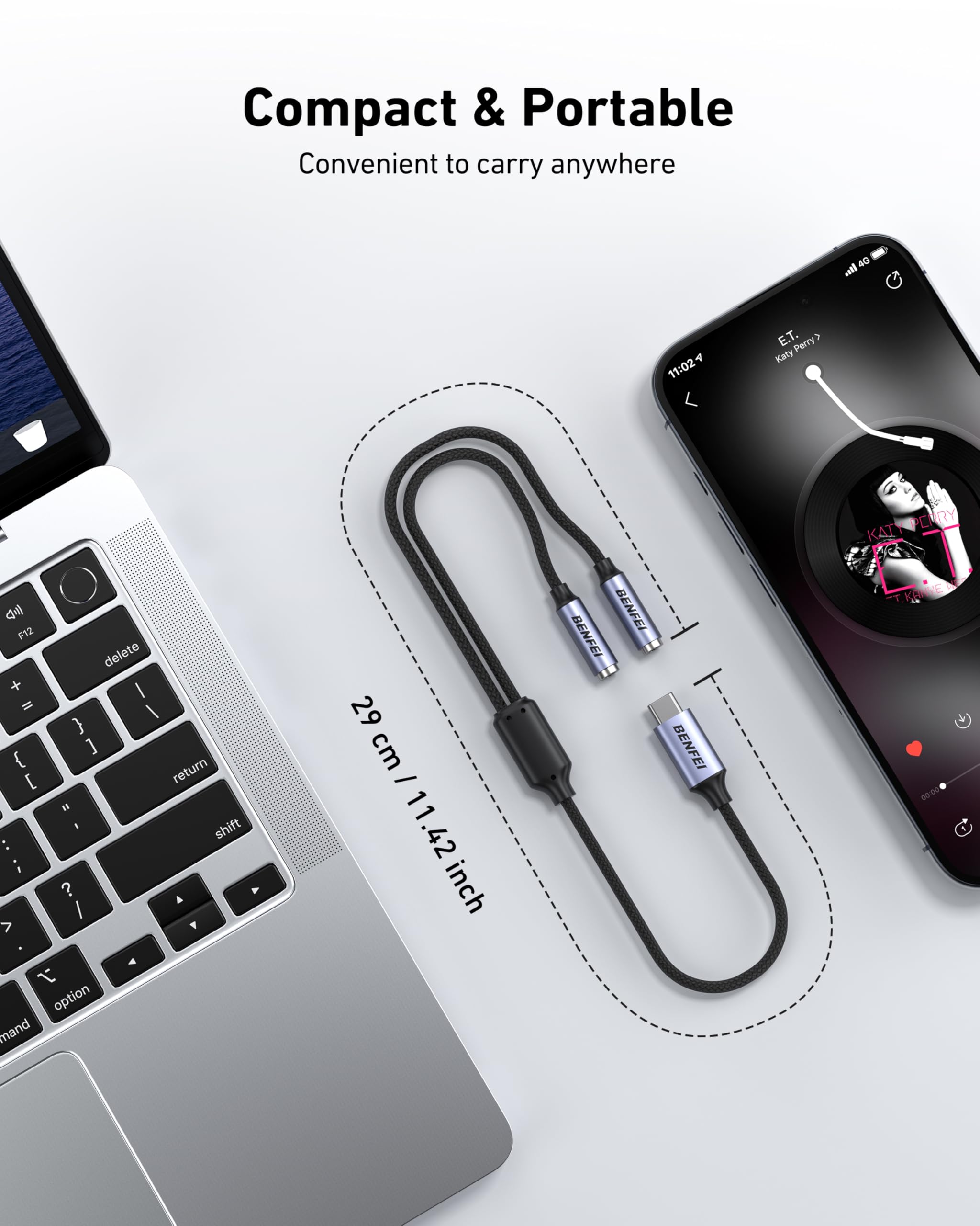 BENFEI Rozdzielacz USB C na Dual 3,5 mm, adapter do słuchawek dla 2 osób – dzielenie się muzyką i filmami, kompatybilny z iPhone 16/15 Pro Max/Pro/Plus, Samsung Galaxy S23/S22, iPad Pro, MacBook itd.