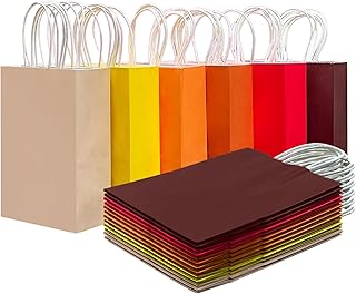 Gcardist 30 bolsas de regalo pequeñas de 15 x 8 x 21 cm con asas, 6 bolsas de colores rojos y amarillos diferentes, uso múltiple (8,3 x 6 x 3,15 pulgadas, tamaño pequeño)