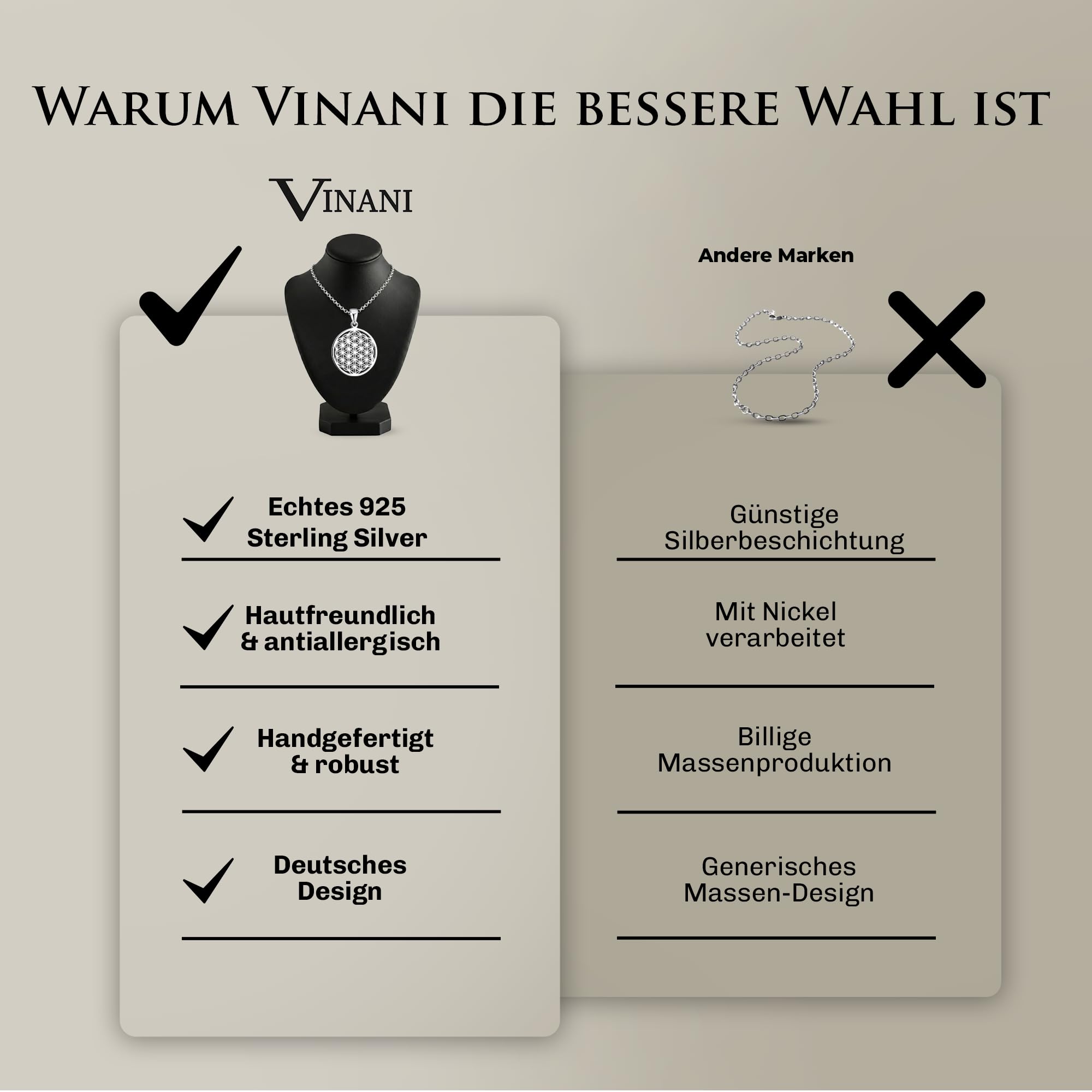 Vinani Lebensblume Damen Anhänger mit Erbskette Sterling Silber 925 (ALB-T) | Lebensblume Anhänger aus 925 Sterling Silber mit Erbskette aus Italien, nickelfrei, glänzend.
