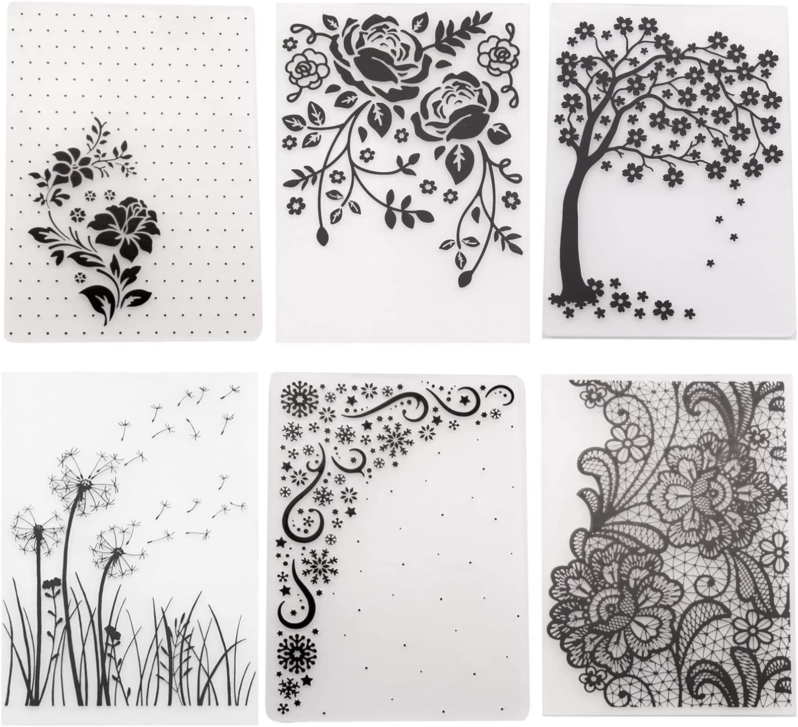6Pcs Flower Snowflake Plastic Embossing Folder DIY Craft Template Molds Stamp Stencils Scrapbook Paper Cards Photo Album Making Tools Embossing Folders Handmade Art Craft Supplies Decorating Mold