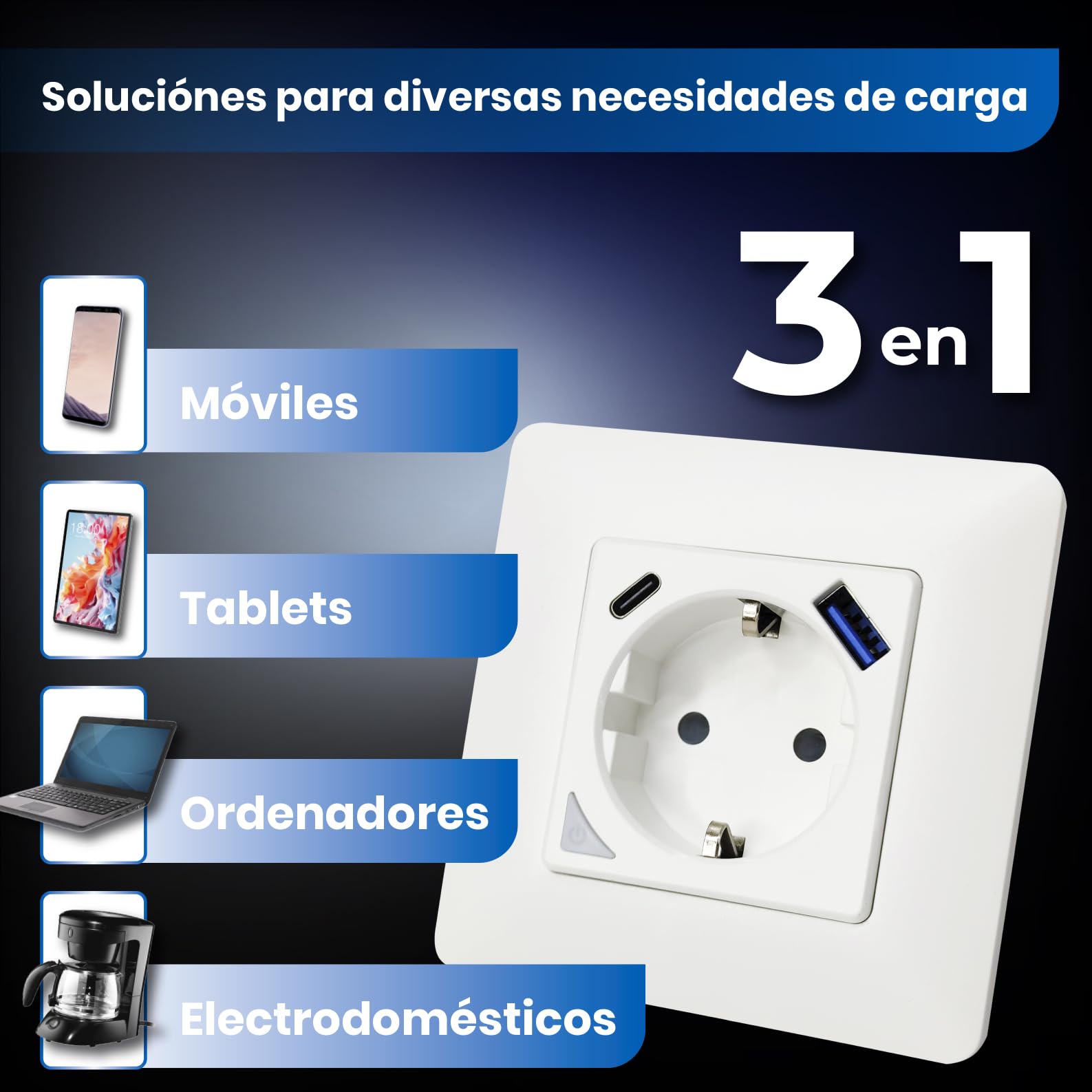 LED ATOMANT 2x Enchufe Pared Wifi Cristal 16A USB/USB C APP Medidor Consumo | Compatible con Alexa y Google Assistant, App Smart Life