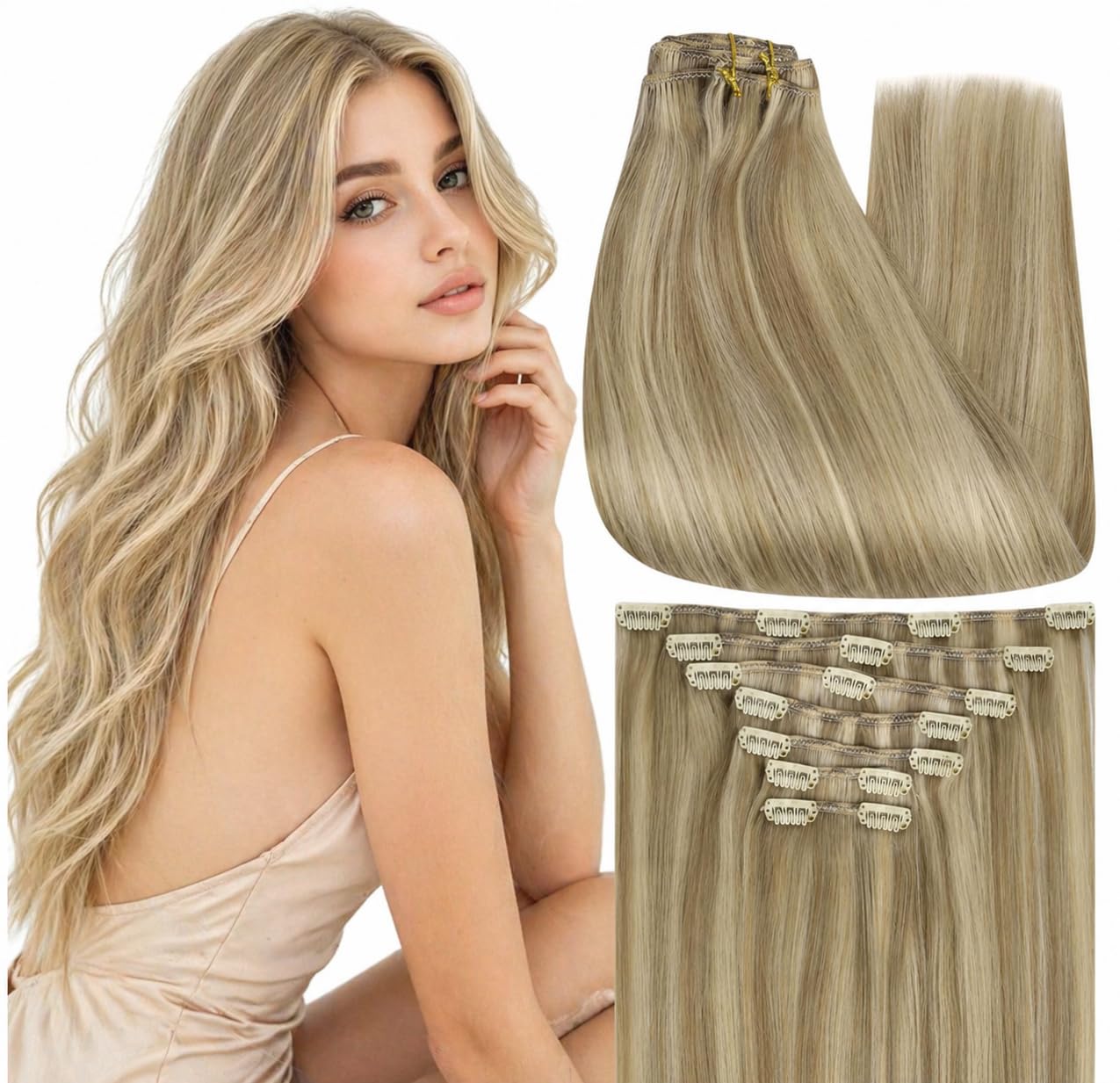 Fshine Clip in Hair Extensions Human Hair, 1B Natural Black, 10 Inch, 95G, 7 Pcs, Double Weft Real Remy Brazilian Hair, Add Volume for Bob Hair, Thick Asian Hair, Short Hair Topper, Easy Clip Glueless — view 24