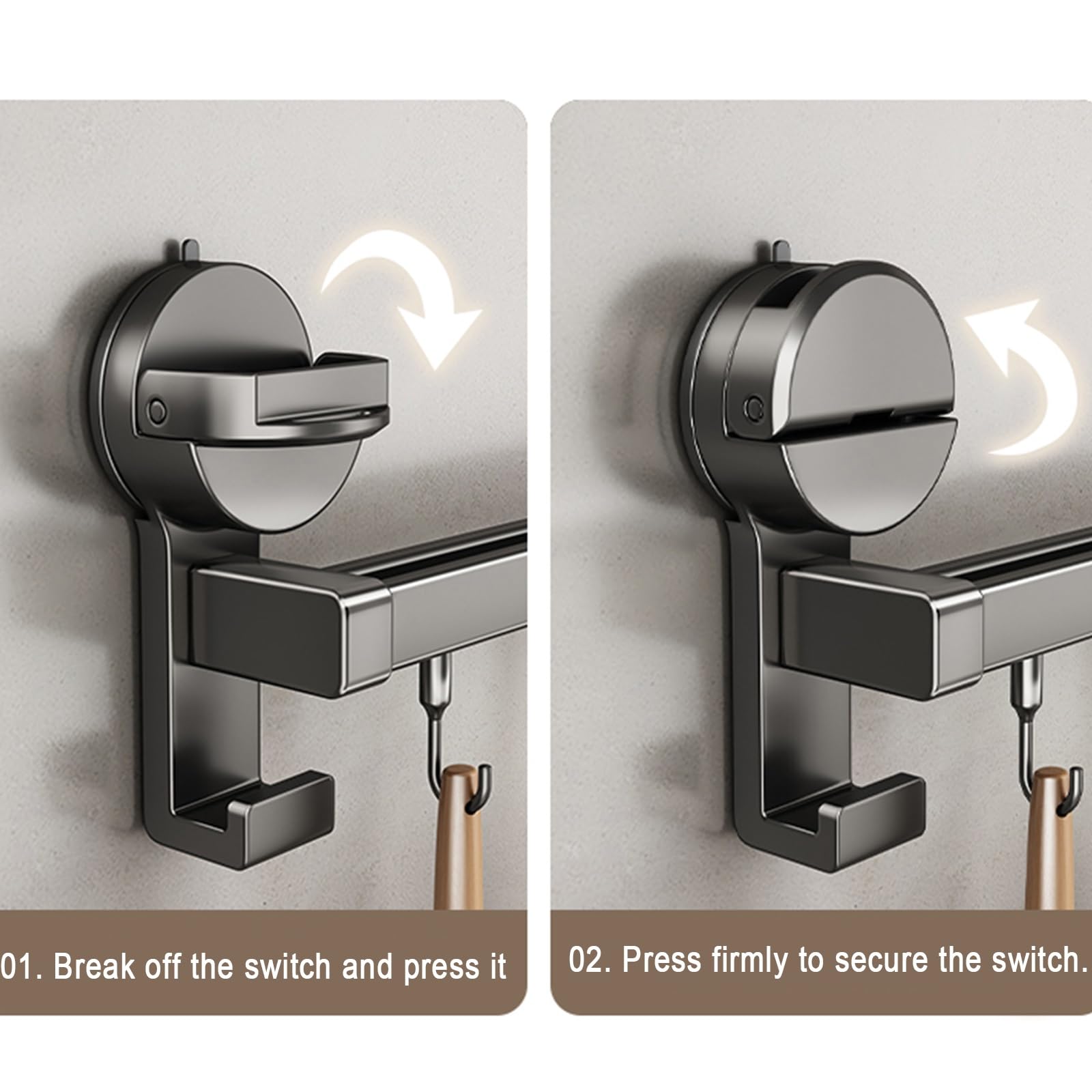 Ganchos de cocina autoadhesivos, no requiere taladrar, color negro, para colgar en la pared, para ollas y cuchillos, 40 cm con 8 ganchos (12 ganchos de 60 cm)