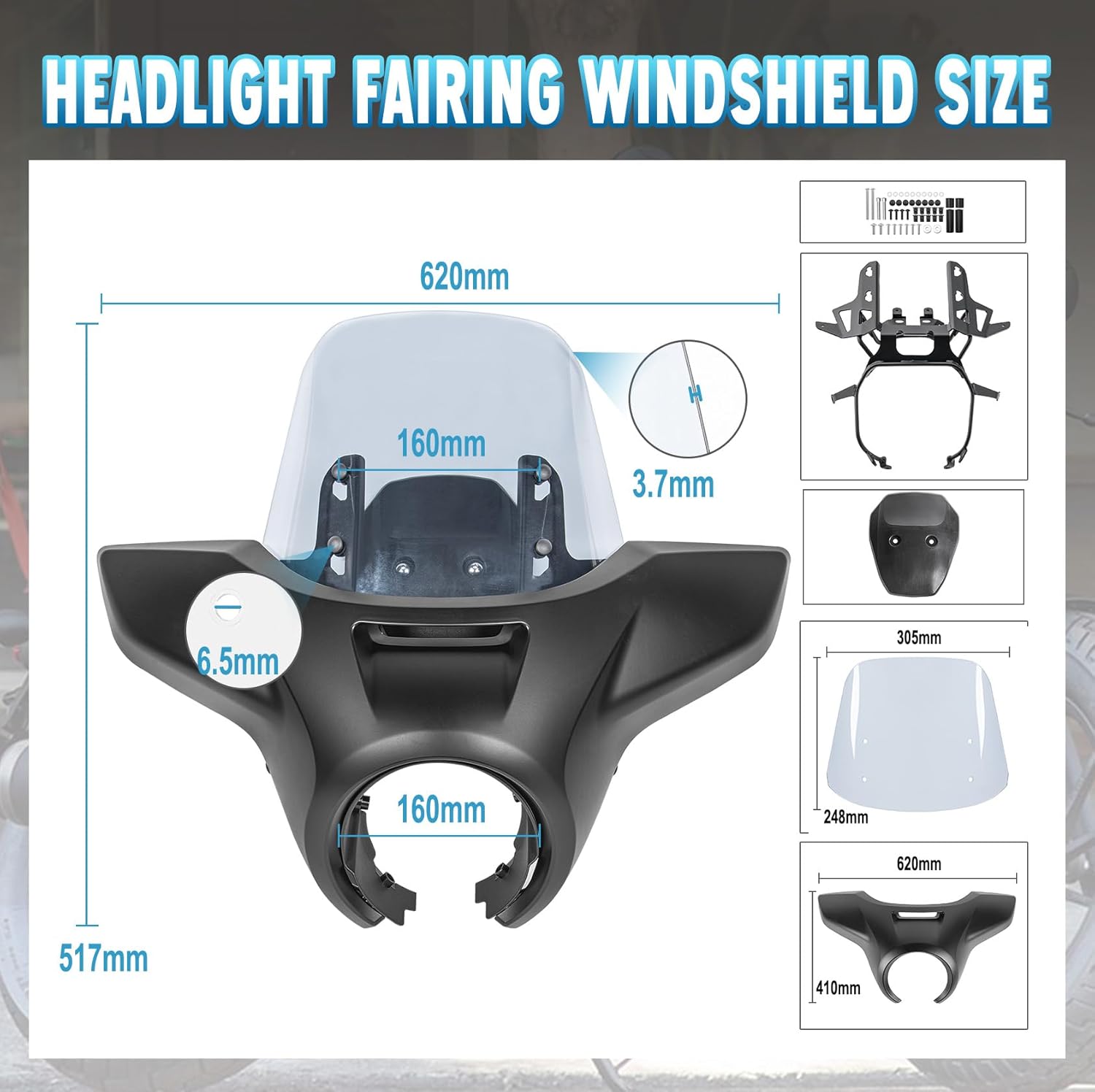Motorcycle Headlight Fairing Cowl with Smoke Windshield Deflector Fit for Rebel 1100 CM CMX 1100 2021 2022 2023 2024 2025 2026 Windscreen Visor Matte Black