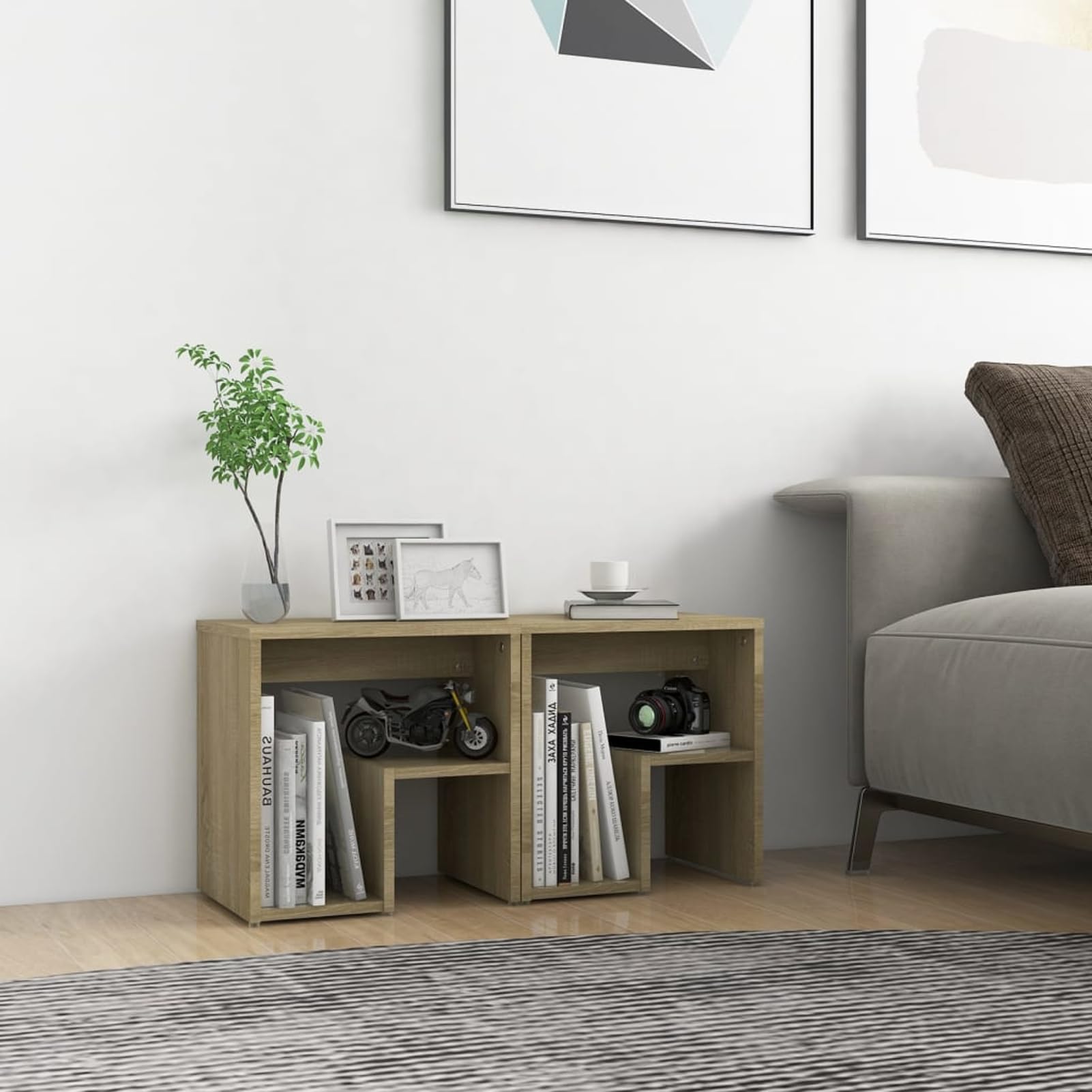 Nachttische 2 STK. Sonoma-Eiche 40x30x40 cm Holzwerkstoff | Stabile Holzwerkstoff-Konstruktion, praktisches Regalfach, leicht zu reinigen mit feuchtem Tuch