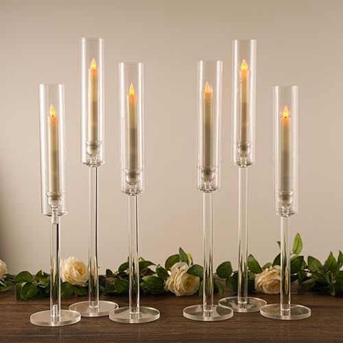 Vincidern Juego de portavelas de acrílico transparente de 6 piezas, soportes de vela para centro de mesa, boda, fiesta, decoración de vacaciones