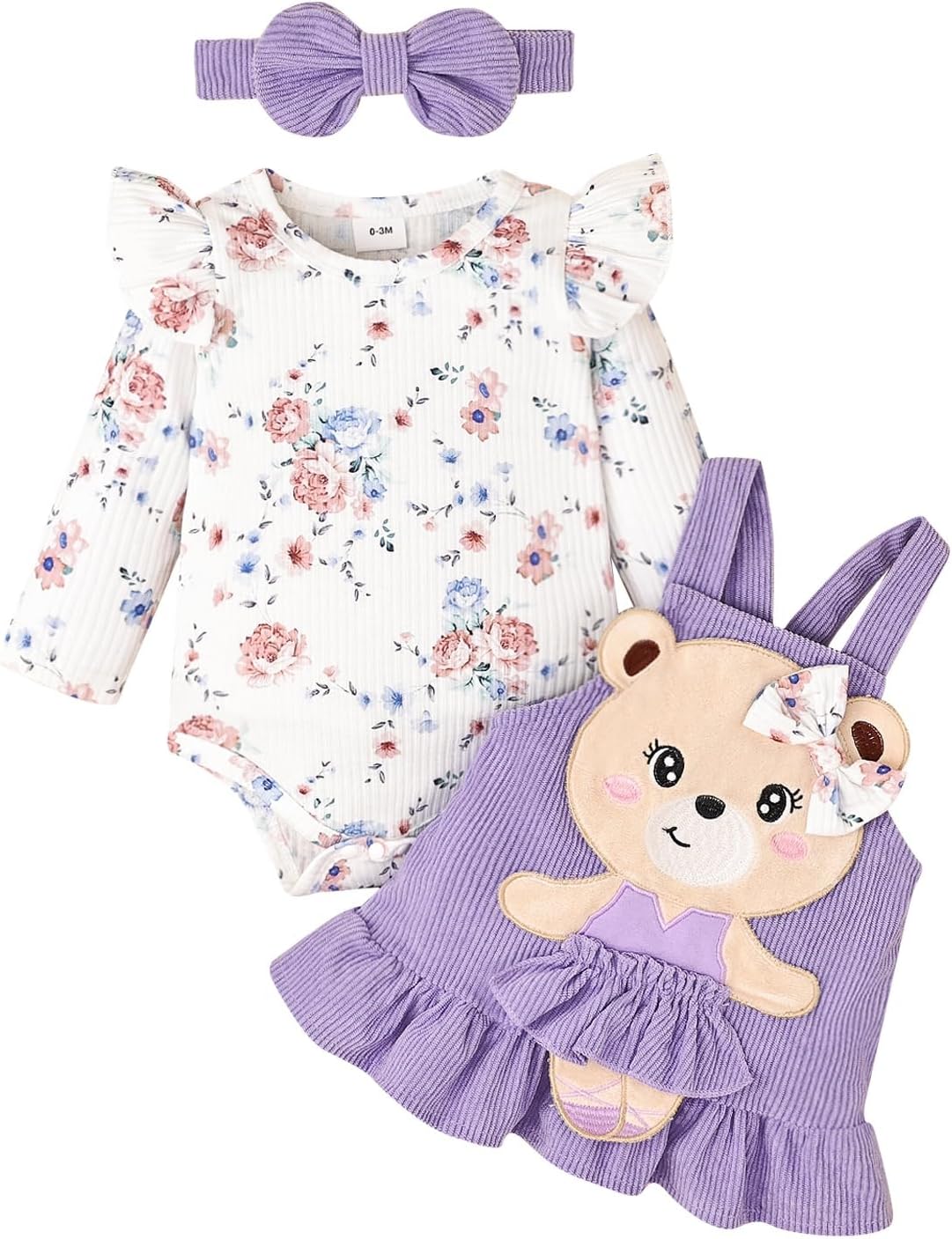 Baby Girl Clothes Suspender Skirt Newborn Ruffled Flower Romper + Cute Bear Dress + Headband Fall Outfits 0-18 Months