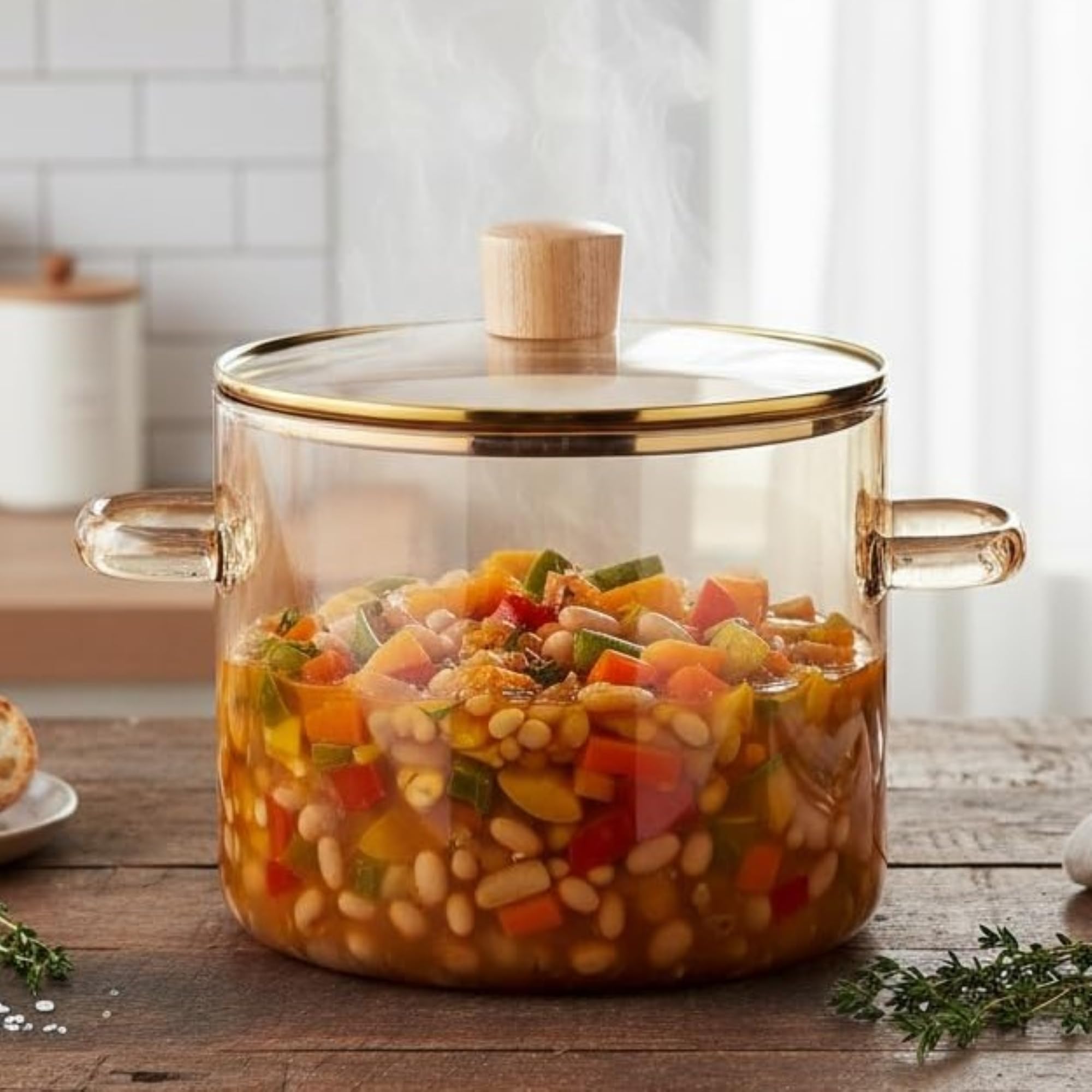 The Better Home Zeno Borosilicate Pot with Lid (2.3L)| Handi for Cooking & Serving | Microwave Safe | Glass Cookware for Gas Stove | Cooking Pot with Lid with Handles (Amber)-picture-16