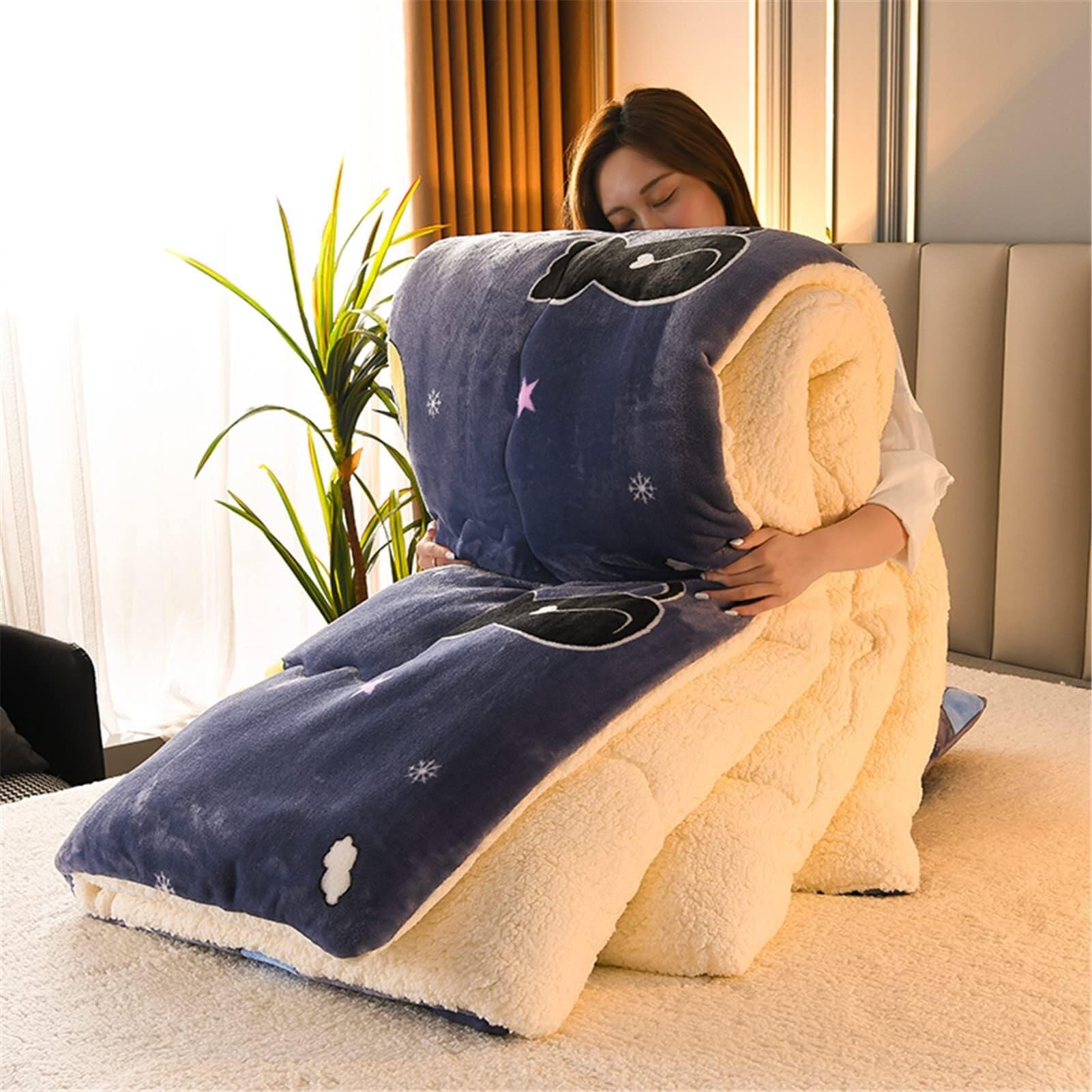 Thickened Super Soft Milk Velvet Winter Quilt，Breathable Super Warm Cashmere Bed Comforter, Double-Sided Velvet Thickened Autumn Spring Plush Comforter Core(Color4,180 * 220cm (3kg))