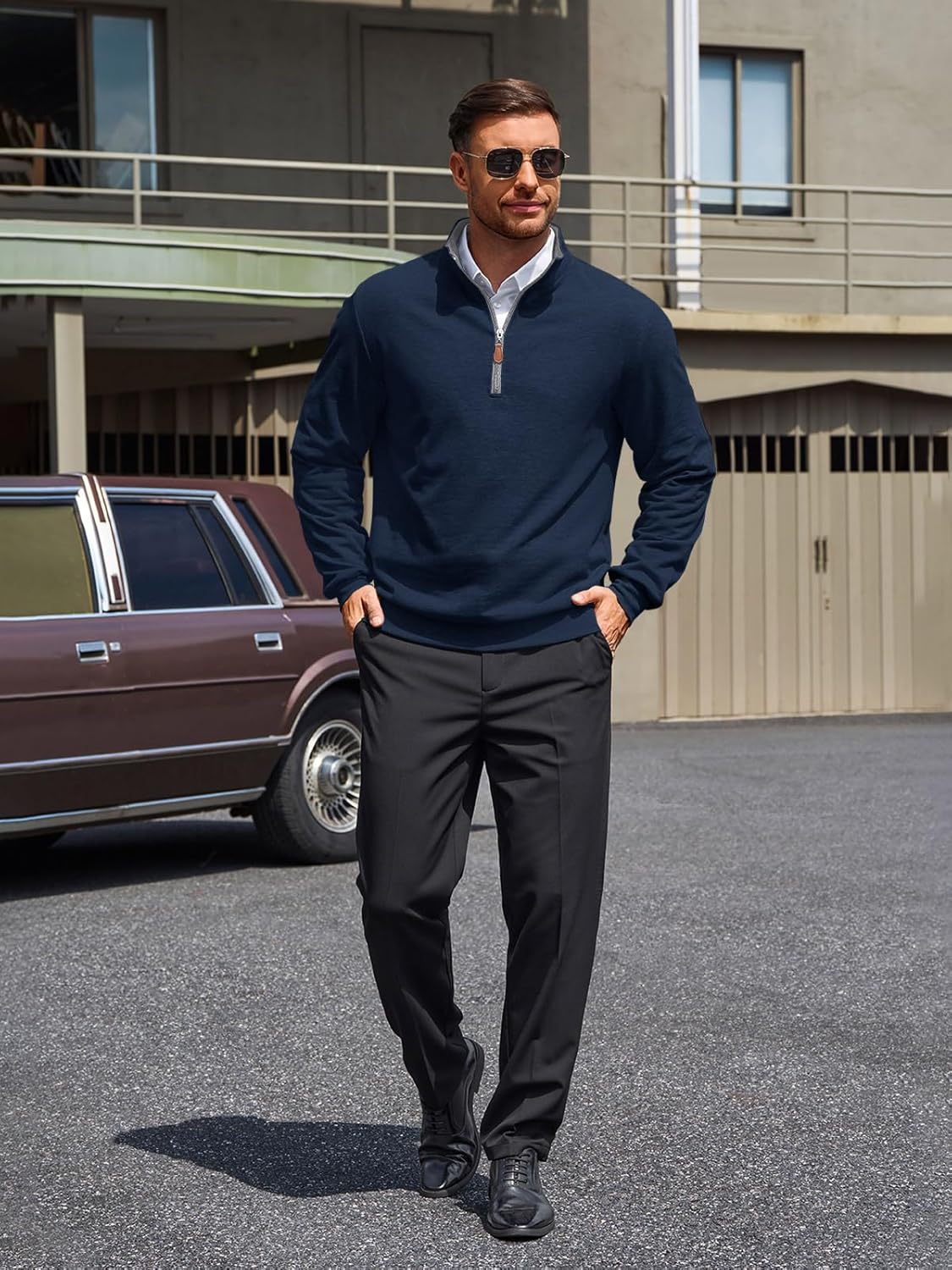 Yousify Mens Quarter Zip Pullover Mock Neck Long Sleeve Sweatshirts Casual Cotton Lightweight Golf Shirts - Image 6