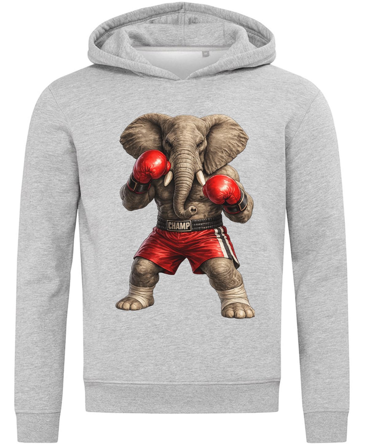 Felpa Antropomorfa Boxing Elephant Fighter con cappuccio con cappuccio misto cotone grigio