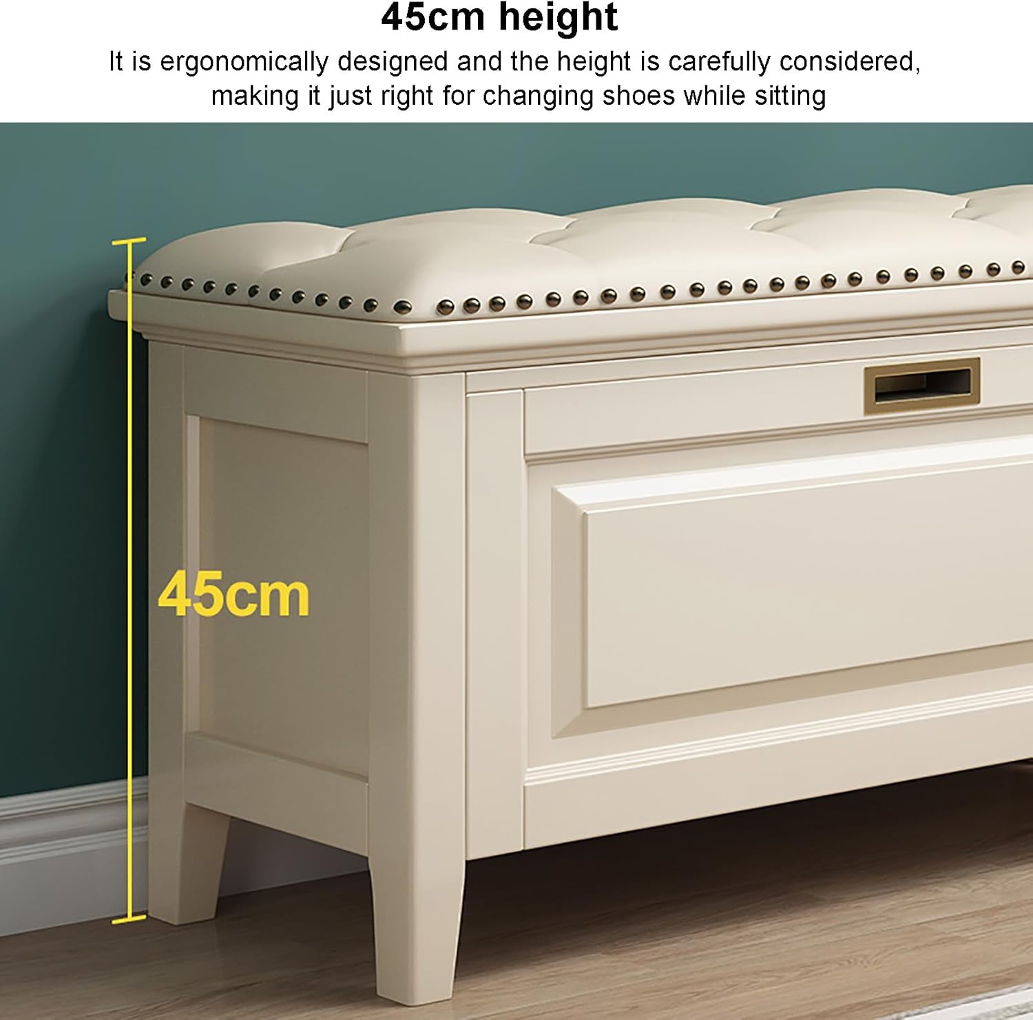 Solid Wood Shoe Storage Bench with Foldable Drawers & Seat Cushion Freestanding Shoe Rack for Closet & Hallway Walnut Finish 39 x 14 x 18 Inches