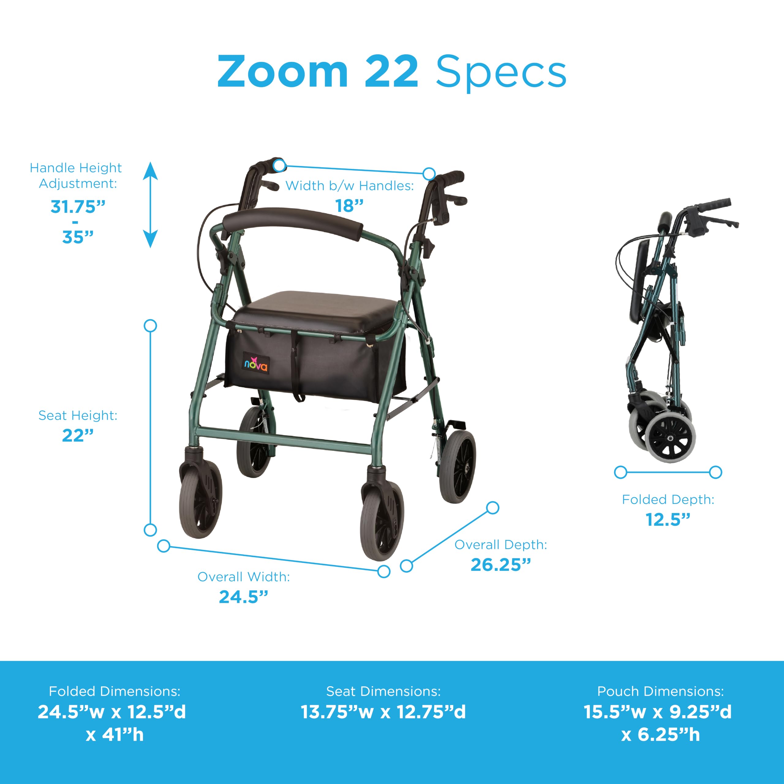 Amazon.com: NOVA Zoom 22 Rollator Walker for Seniors, Rolling