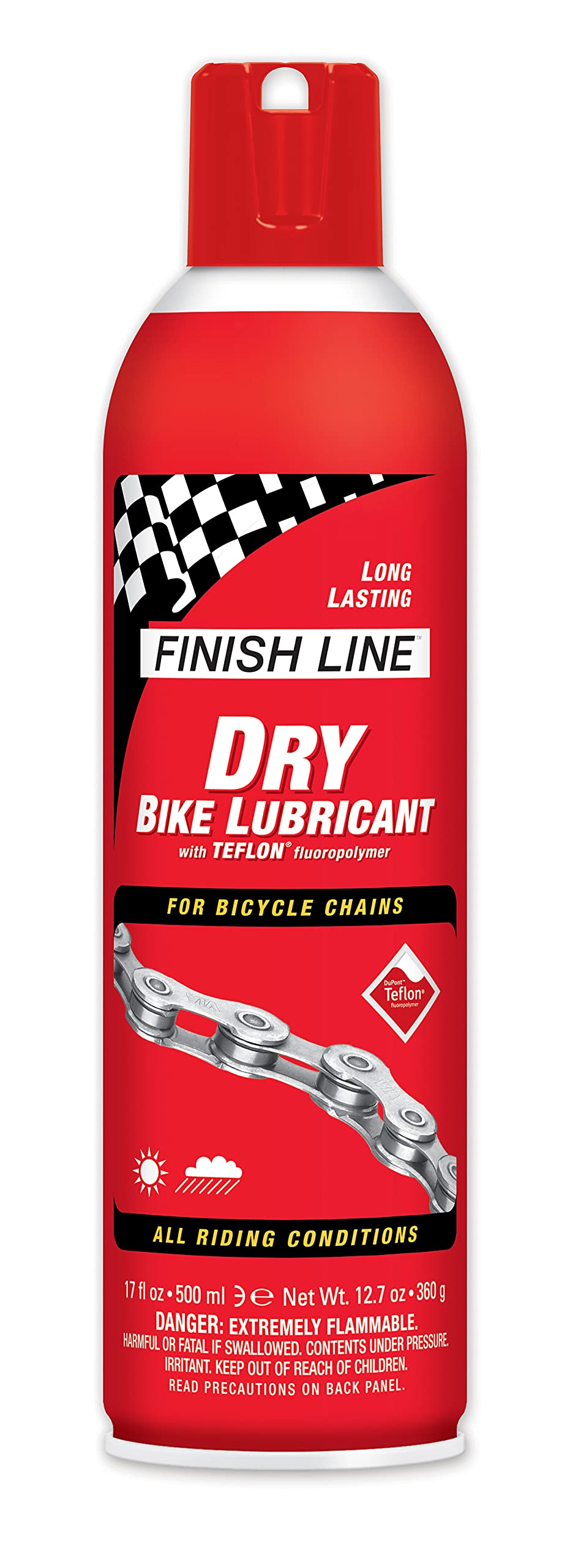 Finish Line Dry Teflon Bicycle Chain Lube, 12-Ounce Aerosol Spray