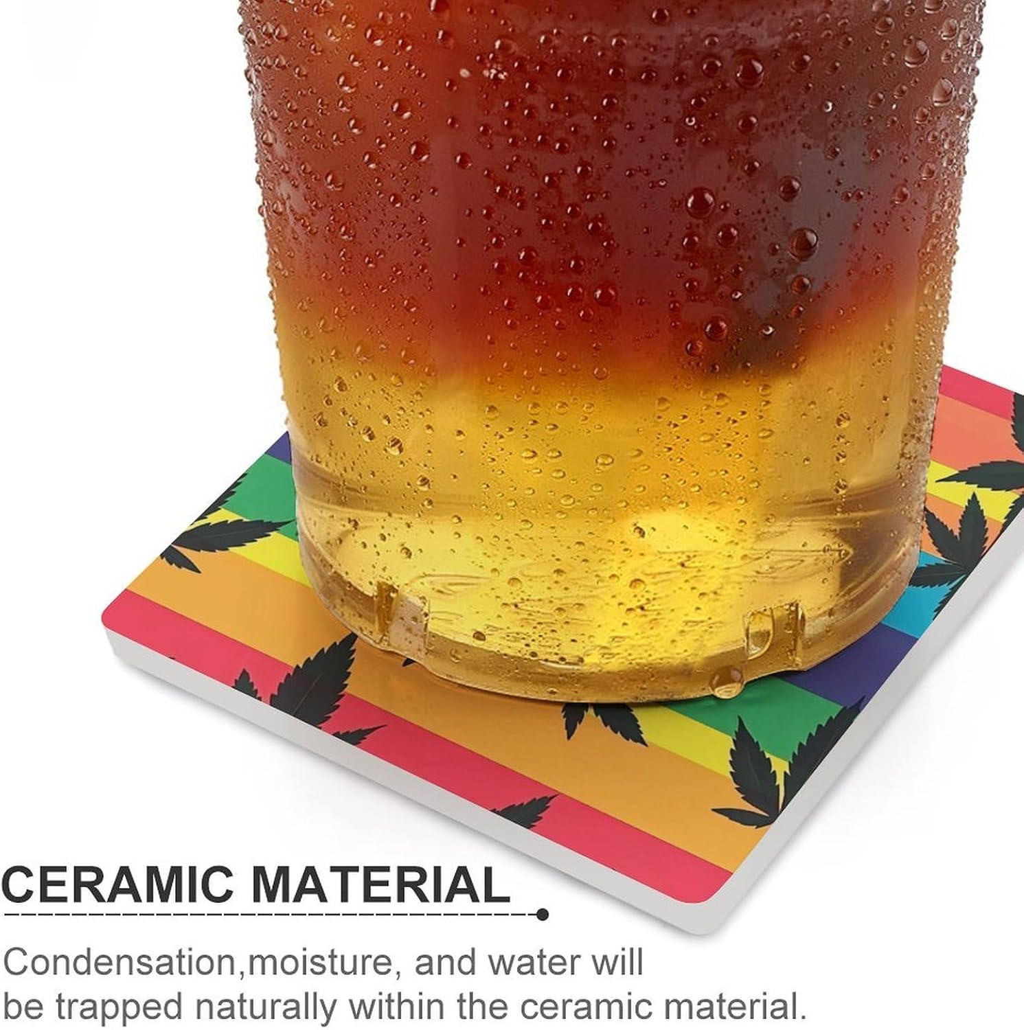 Colorful LGBT Weed Leaf Coasters for Drinks Square Table Coasters Set Cup Mats with Cork Base