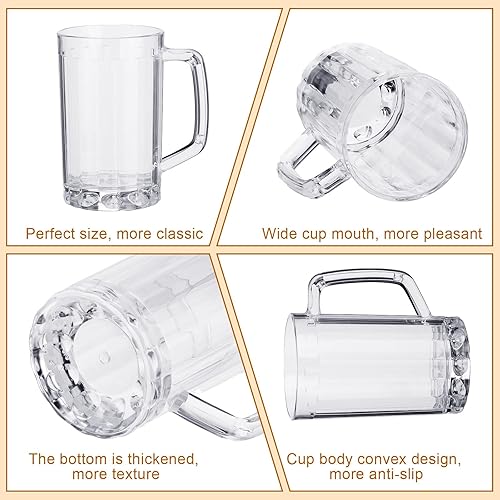 Miniatura 4 de Mifoci 10 tazas de cerveza de plástico con asas, vasos de cerveza transparentes de plástico para bar, hogar, hotel, cóctel, bebidas, jugo de leche,