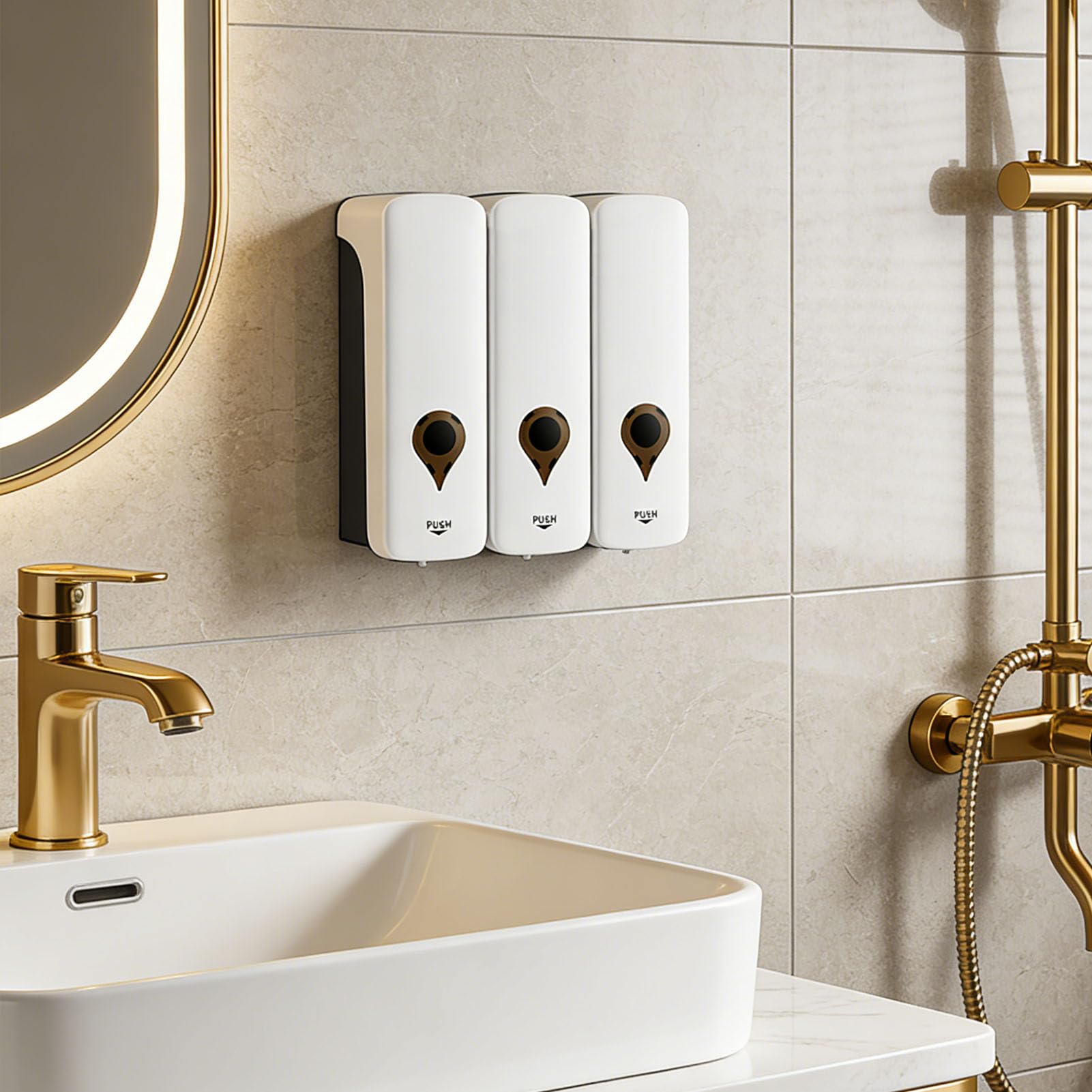 Jenngaoo Dispensador de jabon Manual de Pared 3x200ml, con Bomba antigoteo de plastico ABS Recargable para Bano Cocina