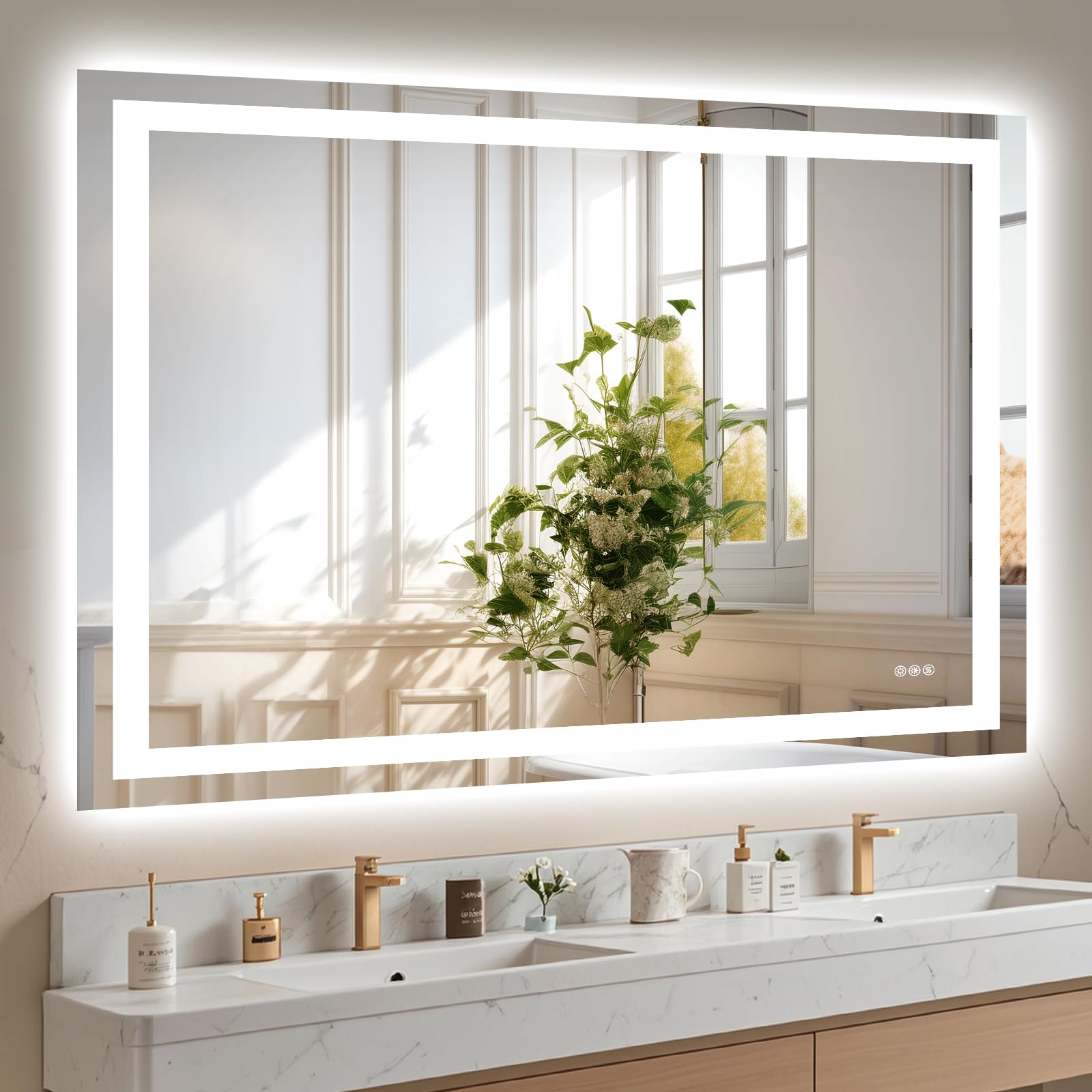 Hivone 48"X40" LED Bathroom Mirror with Lights, Anti-Fog, Dimmable, Backlit + Front Lit, Smart Bathroom Vanity Mirror, Memory Function, Shatterproof, Tempered Glass (Horizontal/Vertical)