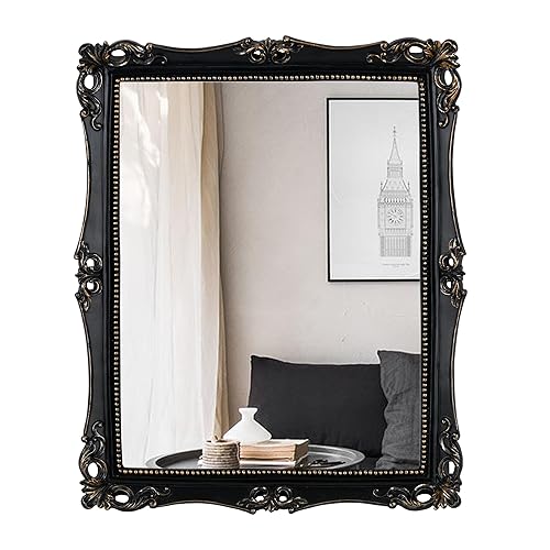 Funerom Vintage Decorative Mirror, Wall Mounted & Tabletop Makeup Mirror ，Square (Black, 16.5 x 13.5 inch) - Black - 16.5"L x 13.5"W