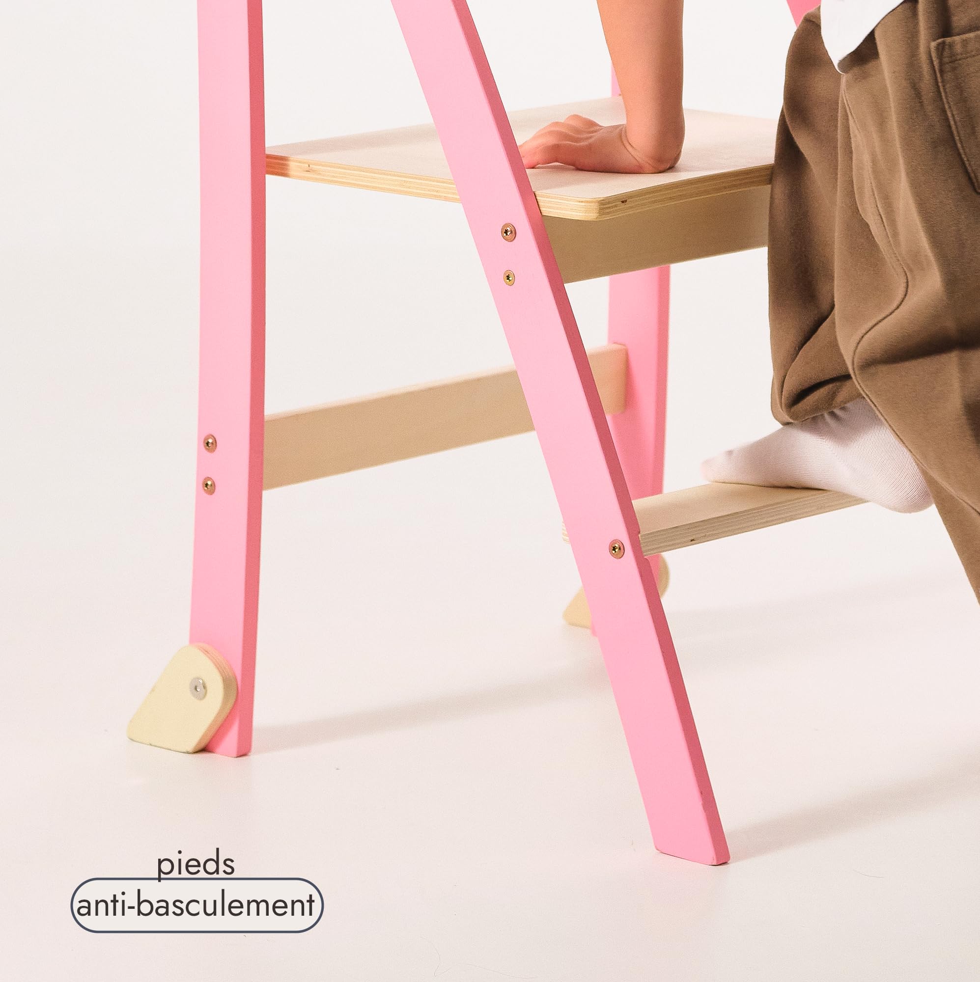 Goodevas Montessori Leader en bois - Gain de place - Échelle d'apprentissage pliable - Tabouret pour enfants - Escalier pliable pour enfants - Échelle d'apprentissage avec protection anti-basculement