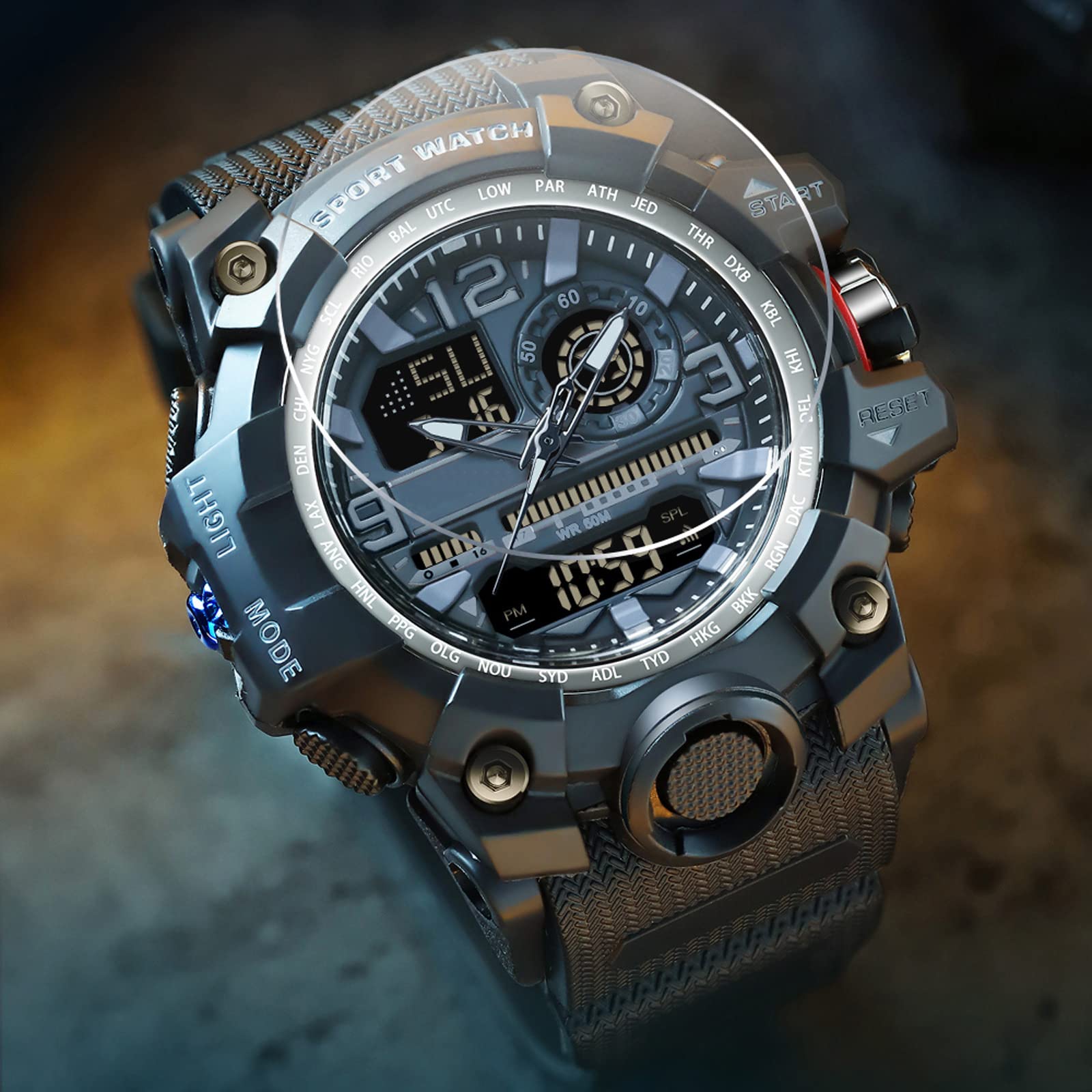 findtime Orologio militare grande da polso da uomo, analogico, digitale, 5 ATM, impermeabile, orologio tattico sportivo con sveglia, data 12/24H, cronometro a LED, per uomini e ragazzi, cinturino in