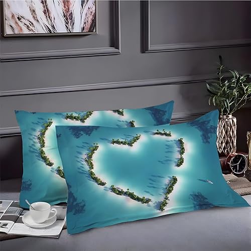 Miniatura 2 de Love Twin Duvet Cover Islands Print Twin Bedding Sets Soft Microfiber Comforter Cover and 2 Pillow Shams 20"X26", Bed Set Duvet Covers with Zipper