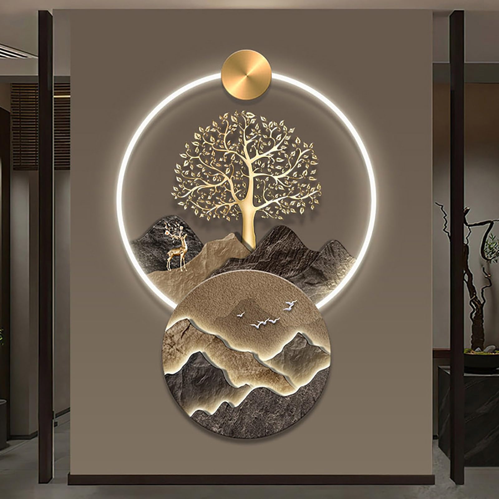 3D-Wandkunst-Dekor mit LED-Licht, modernes Wohnkunstwerk, hängende Gemälde, Dekorationslampe für Wohnzimmer, Eingang, Korridor