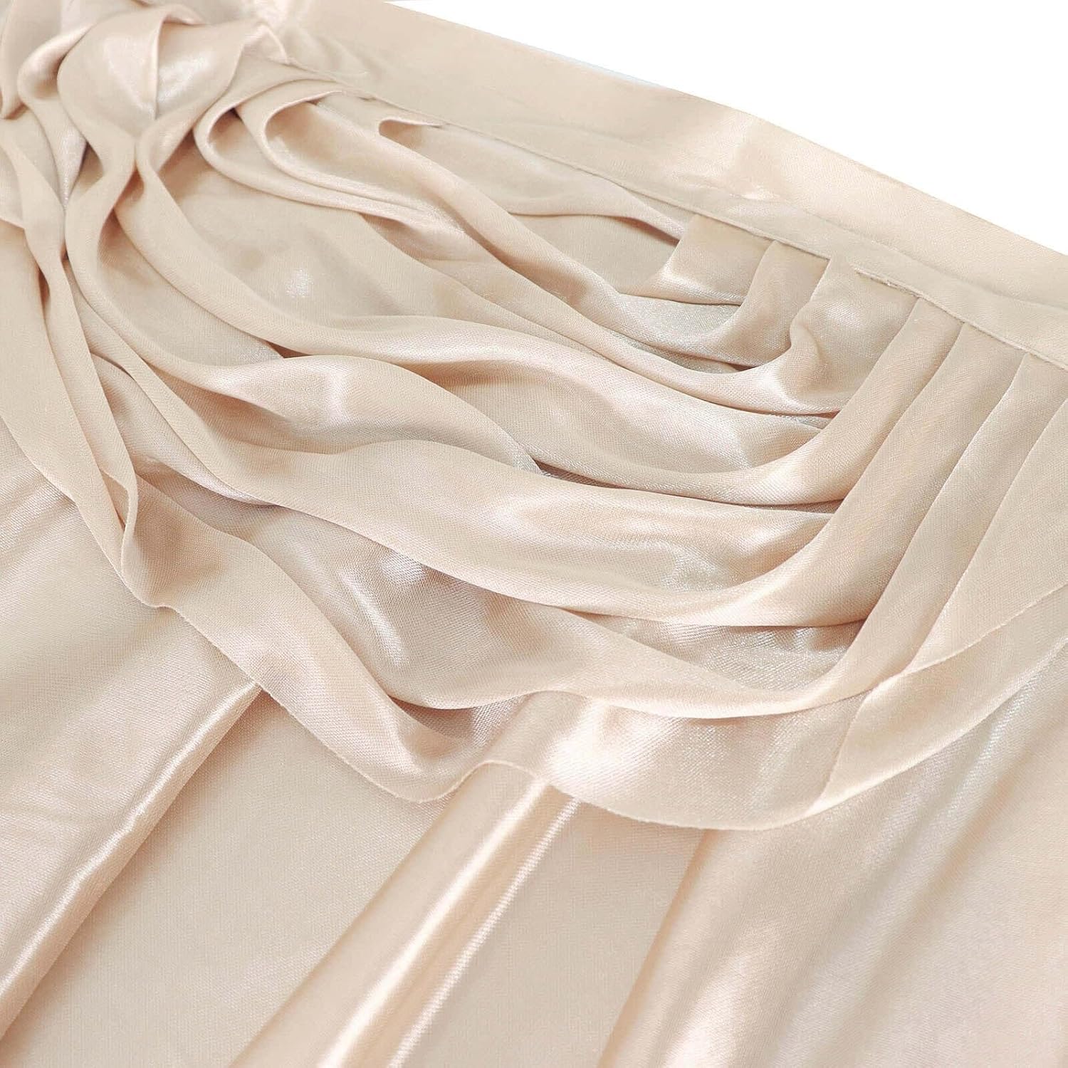 Tableclothsfactory Beige Satin Double Drape Table Skirt for Kitchen Dining Catering Wedding Birthday Party Decorations Events 14ft